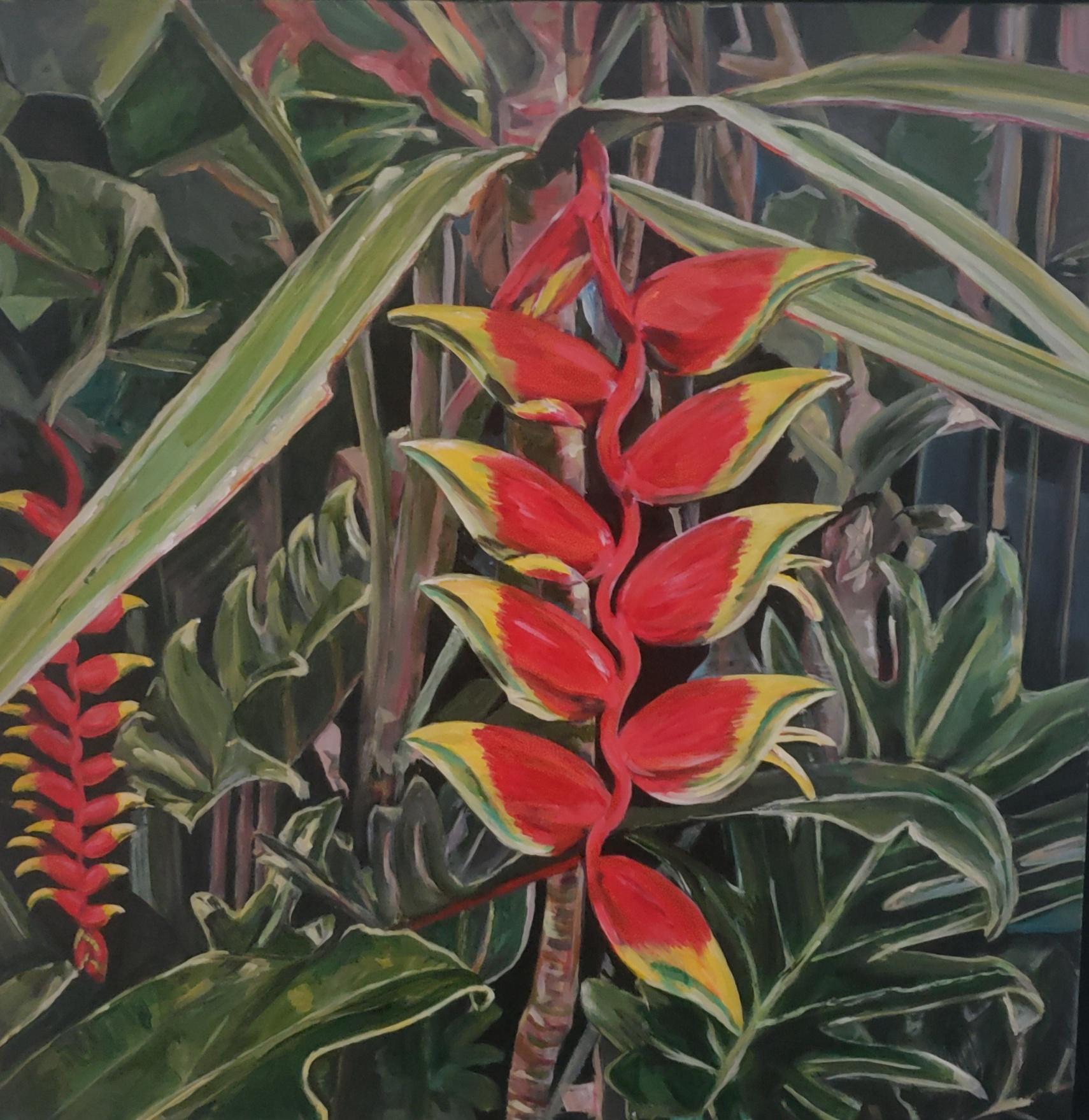 June Arthur Landscape Painting - Mata Atlantica Realism, Acrylic, Floral Painting, Framed, Brazil Atlantic Forest