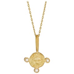 June Birthstone Pendant Necklace with Pearl, 18 Karat Yellow Gold