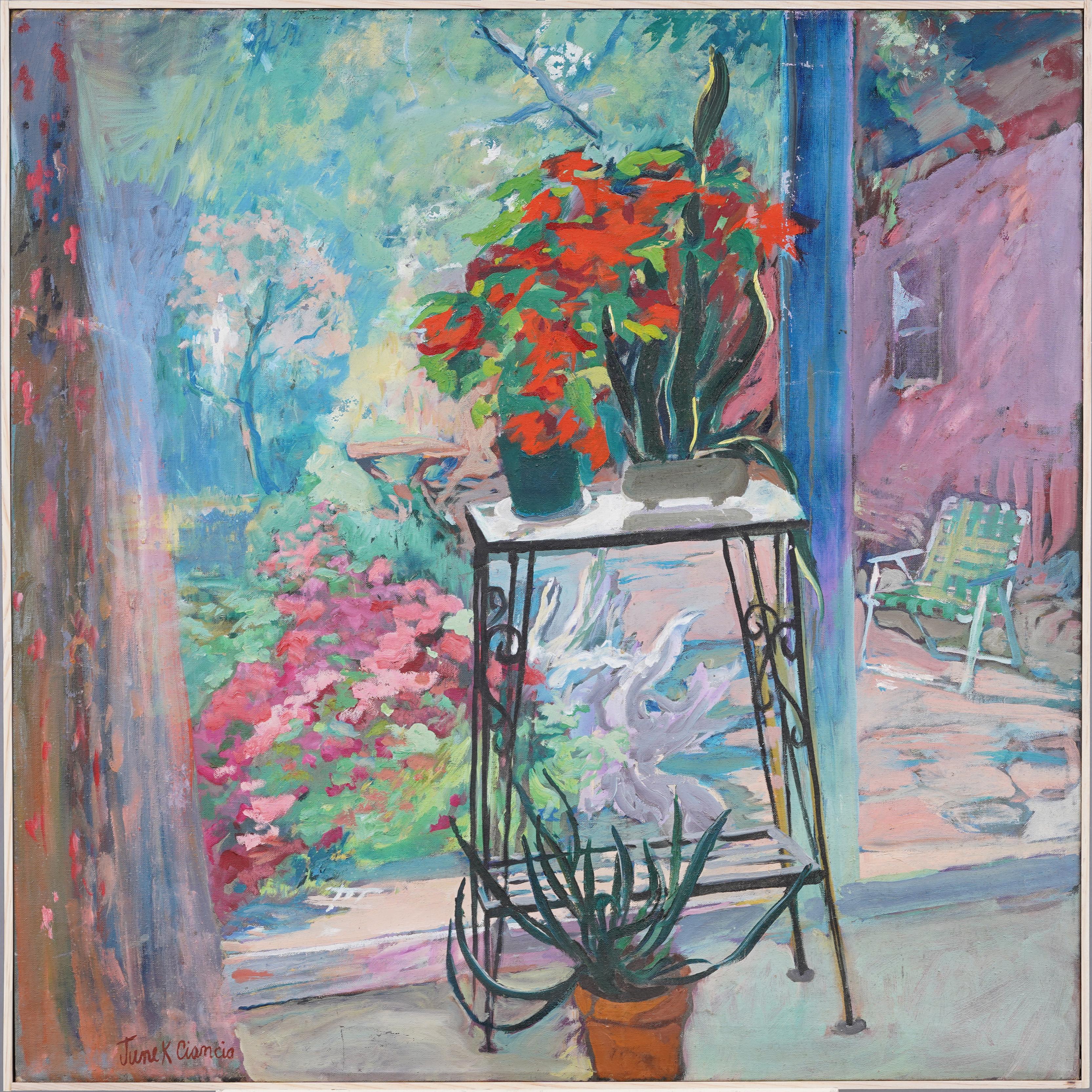 June Ciancio Landscape Painting - Antique American Impressionist Hamptons Summer Flower Still Life Oil Painting