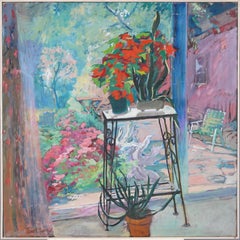Antica pittura ad olio impressionista americana Hamptons Summer Flower Still Life