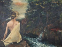 June Conning Barker - 1964 Oil, Figure by Water Stream