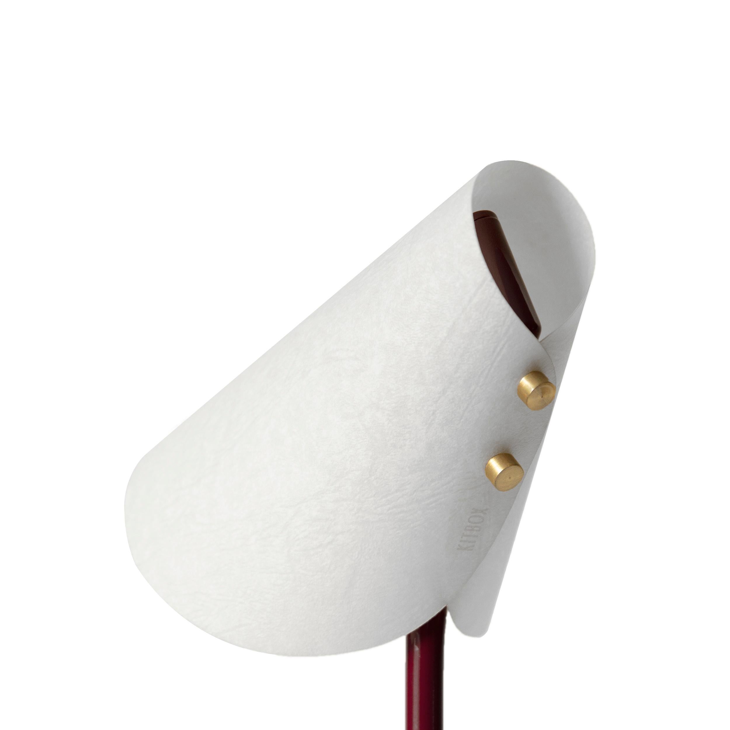 Powder-Coated June Desk Lamp, Metal & Parchment, Maroon, Inspired by Victorian Bonnets