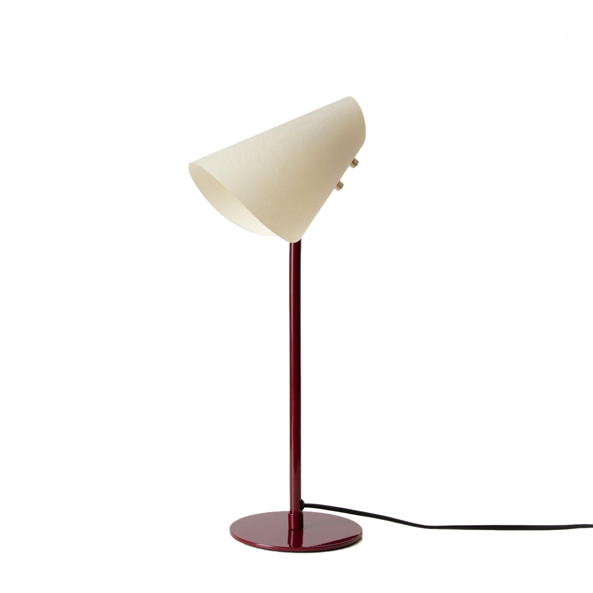 June Desk Lamp, Metal & Parchment, Maroon, Inspired by Victorian Bonnets In New Condition In Mugla, Bodrum