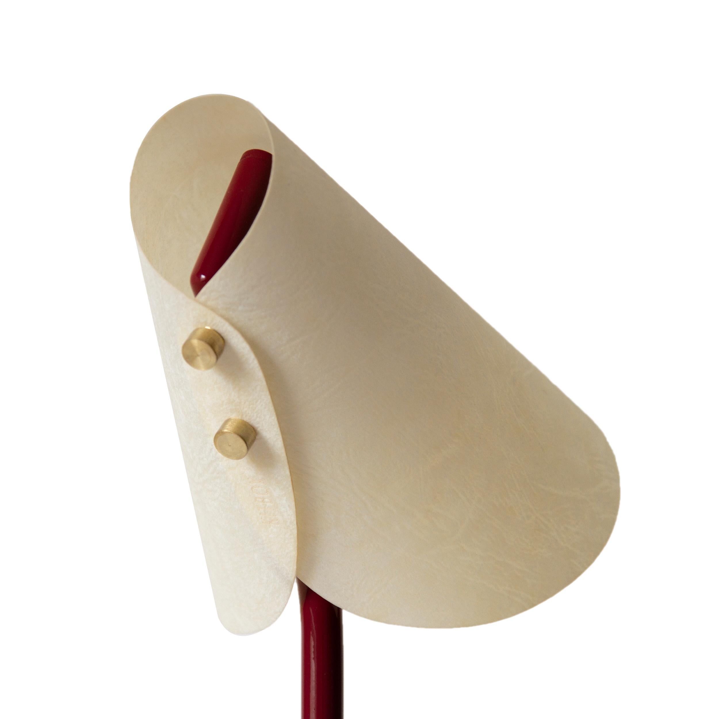Contemporary June Desk Lamp, Metal & Parchment, Maroon, Inspired by Victorian Bonnets