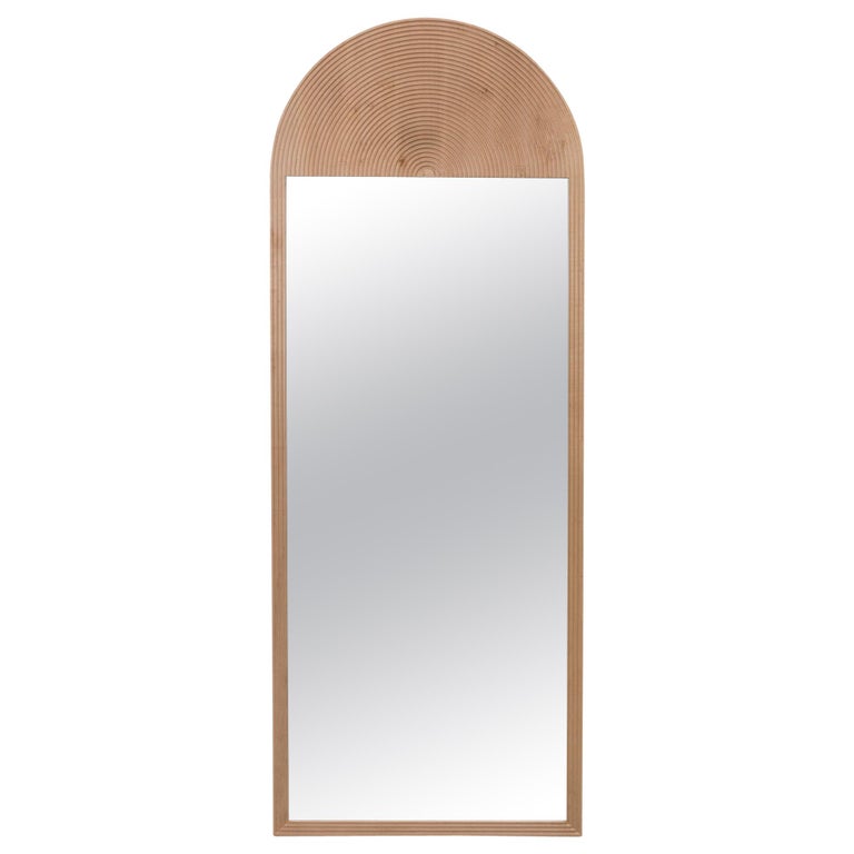 June Floor Mirror, in Carved Maple and Handcut Mirror For Sale