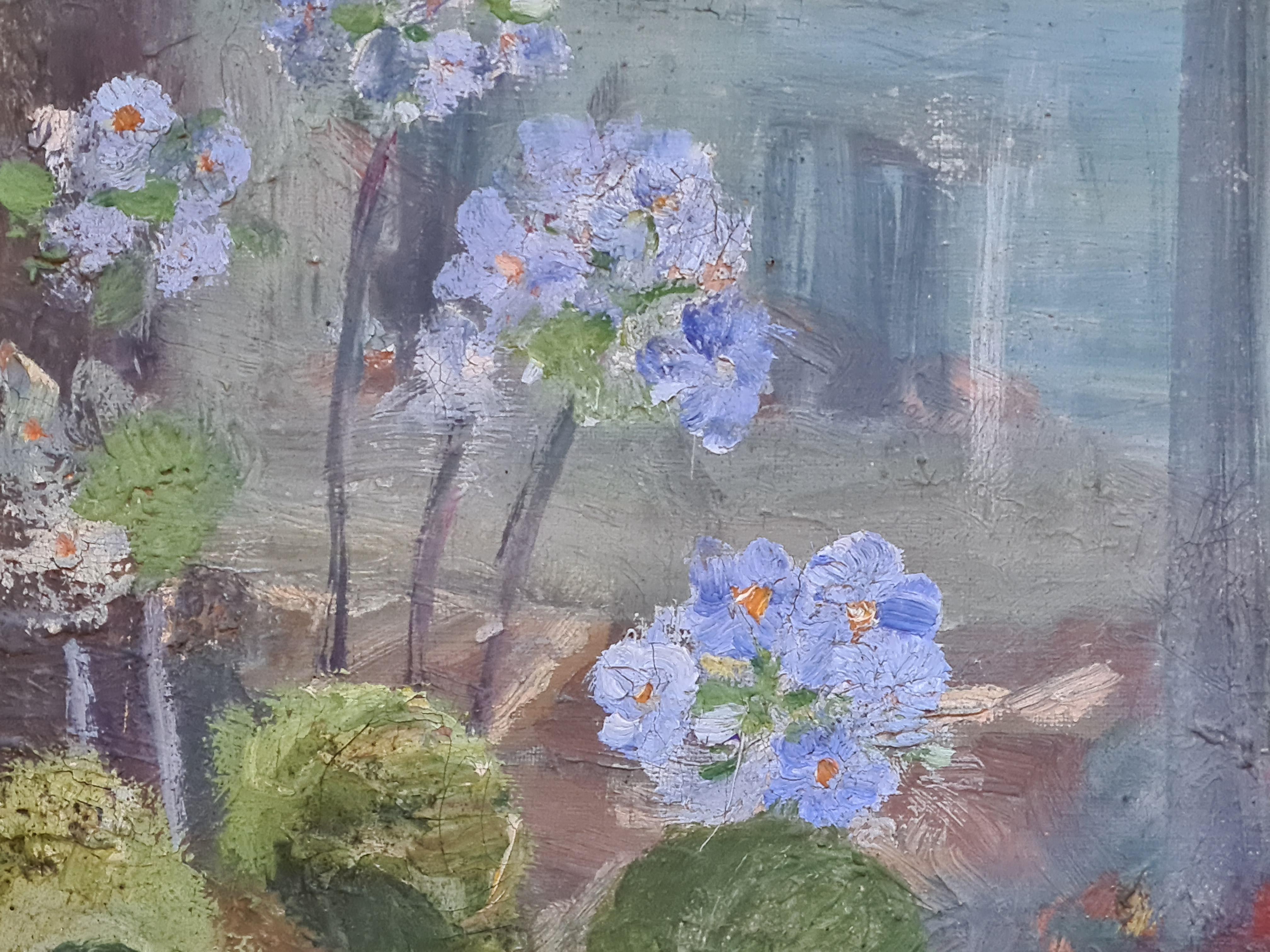 Französischer Impressionismus Innenansicht, Blumenreichtum, Blick aus einem Window im Angebot 2