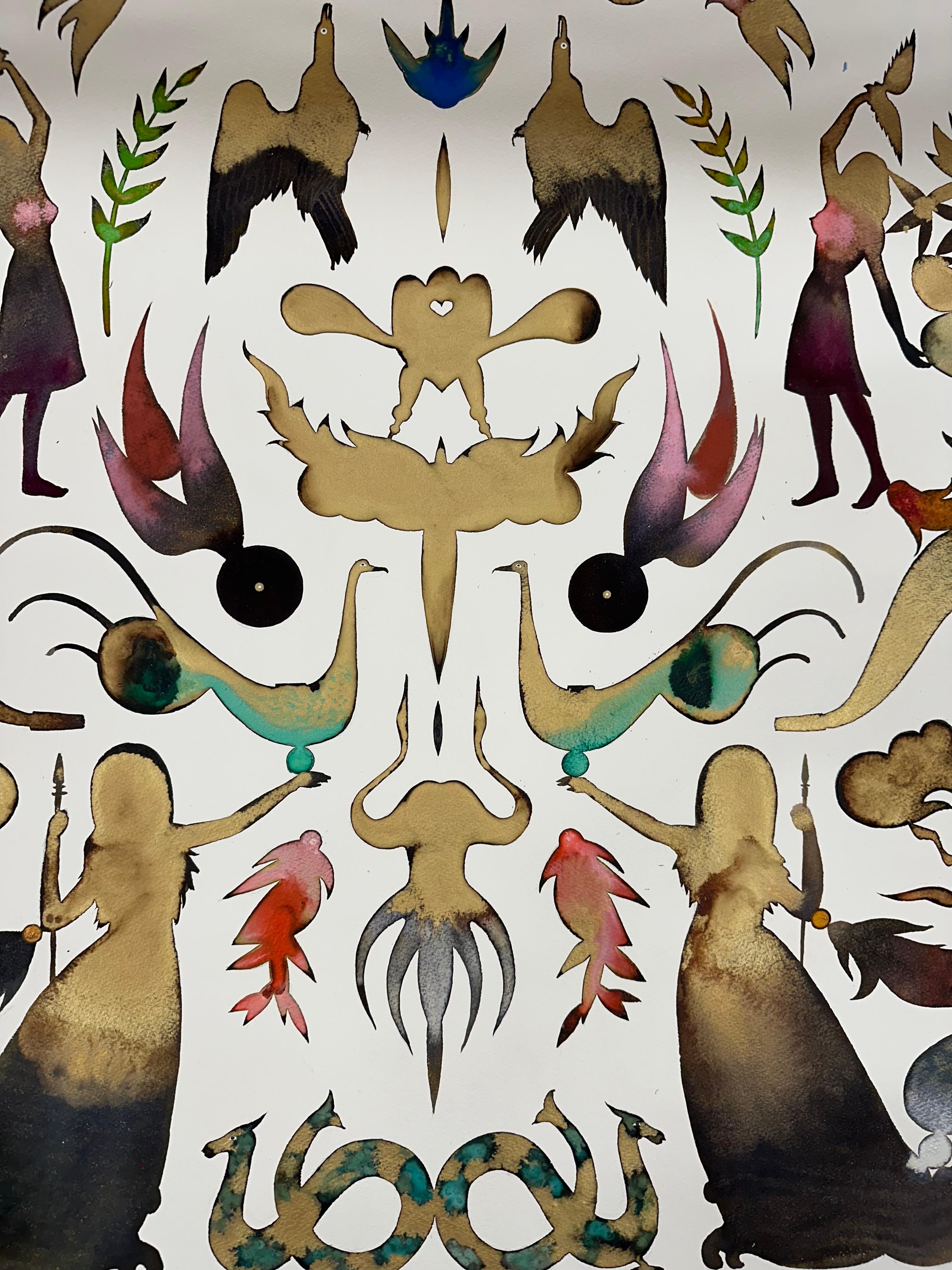 Arrangement quatre - Formes figuratives contemporaines d'animaux et de plantes, 2024 - Contemporain Painting par June Glasson