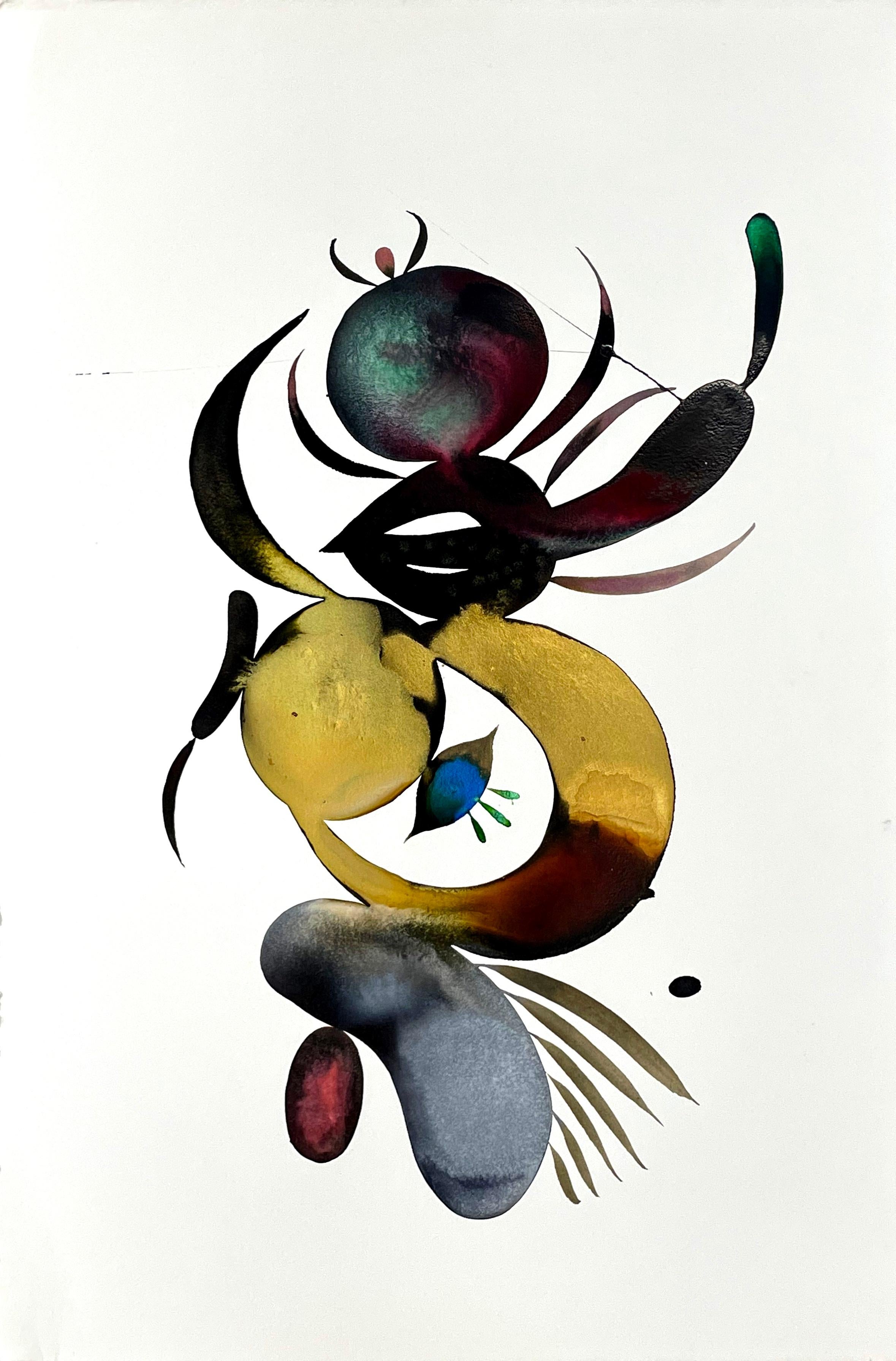 Delights 125 - Patrón de formas abstractas contemporáneas azul turquesa dorado, 2024