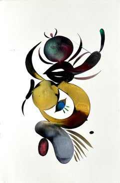 Delights 125 - Patrón de formas abstractas contemporáneas azul turquesa dorado, 2024