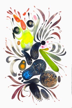 Delights 131 - Contemporary Abstract Shapes Pattern Blue Neon Yellow, 2024