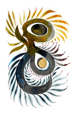 Delicias 135 - Diseño de formas abstractas contemporáneas Azul Ocre Dorado Gris, 2024