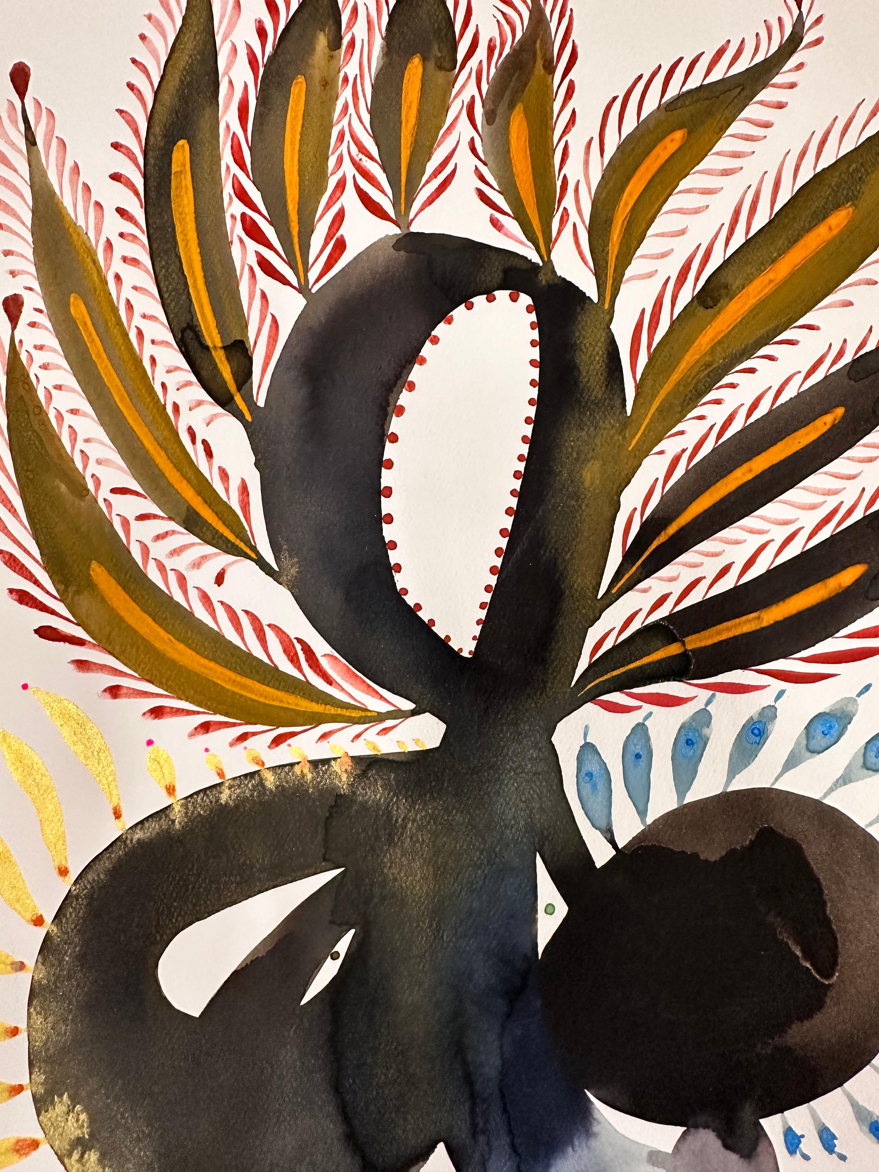 Delights 136 - Motivo Astratto Contemporaneo Marrone Taupe Blu Oro, 2024 - Painting di June Glasson