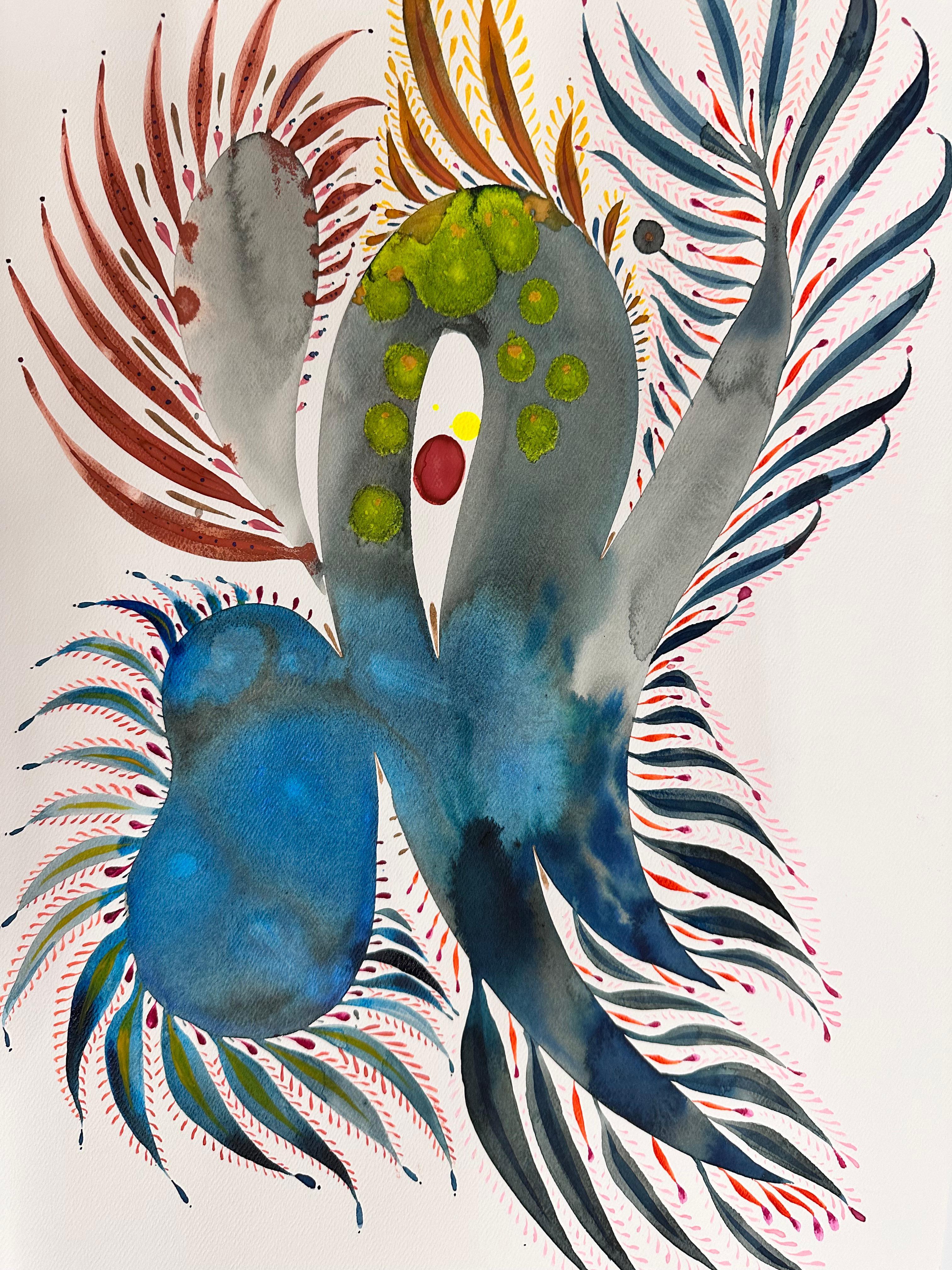 Delicias 138 - Patrón de formas abstractas contemporáneas Azul Amarillo Rojo, 2024 - Painting de June Glasson