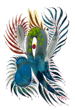 Delicias 138 - Patrón de formas abstractas contemporáneas Azul Amarillo Rojo, 2024