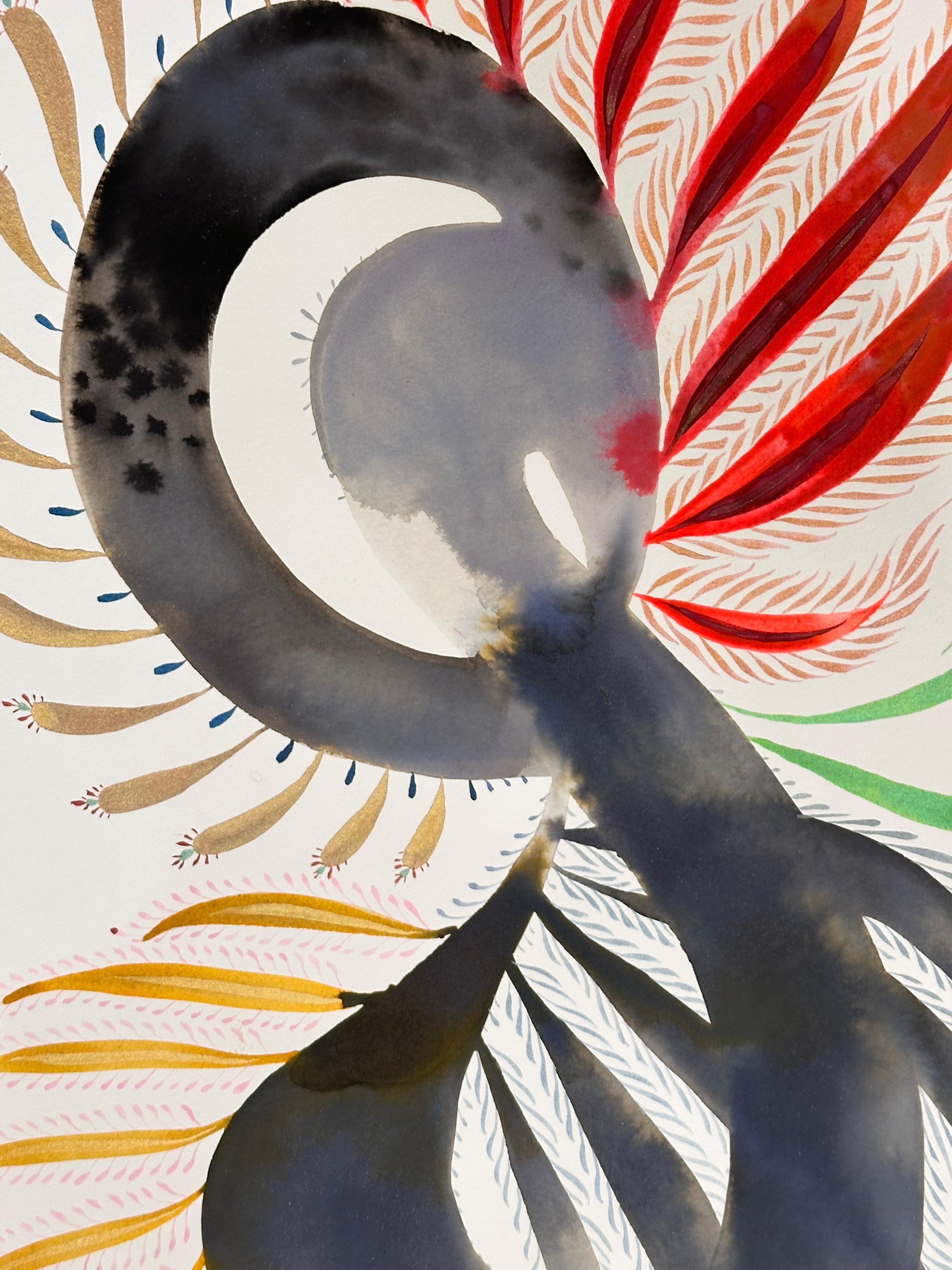 Delights 139 - Contemporary Abstract Shapes Pattern Bright Red Gray Mint, 2023 - Painting by June Glasson