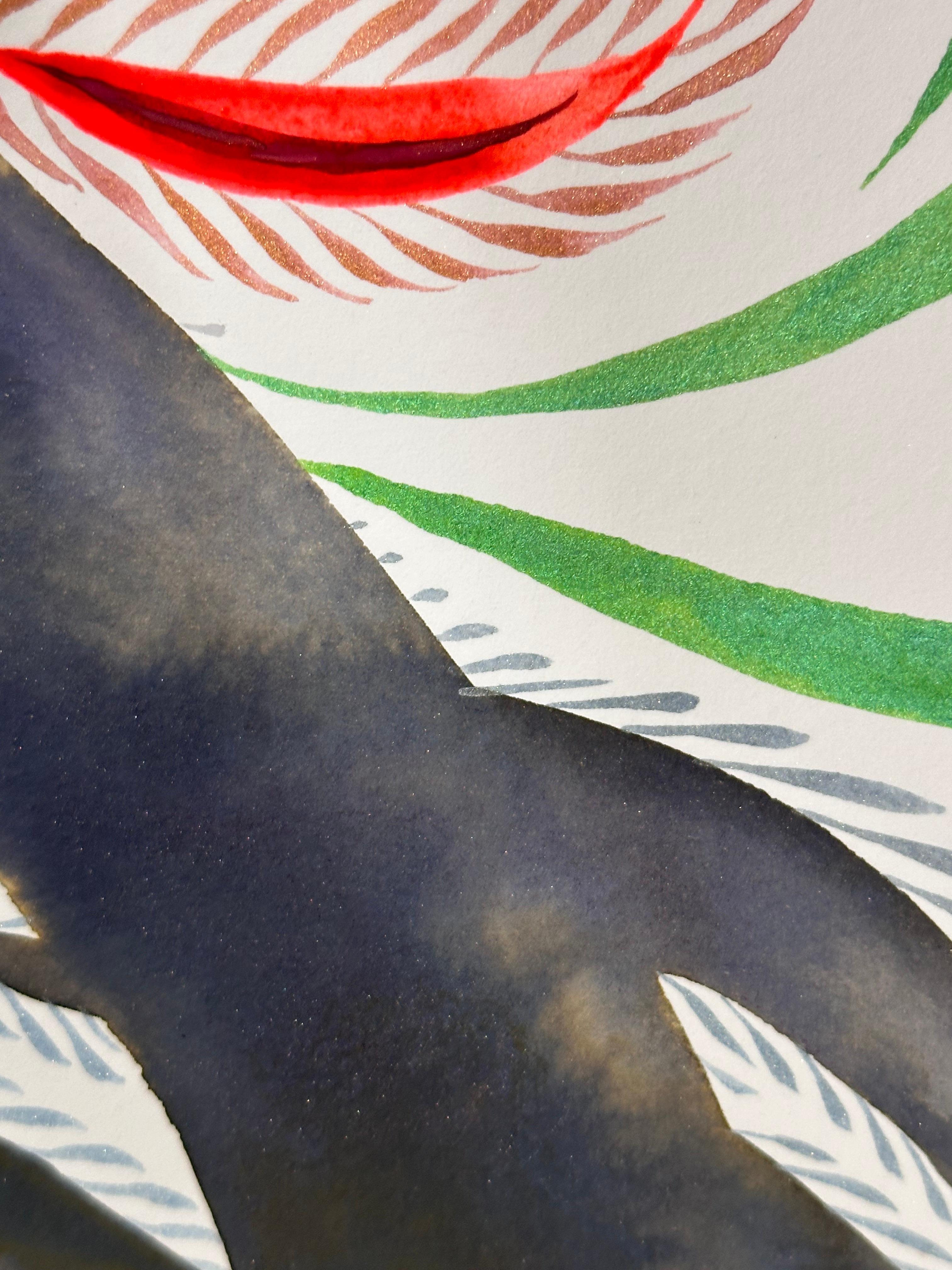 Delights 139 - Contemporary Abstract Shapes Pattern Bright Red Gray Mint, 2023 For Sale 1