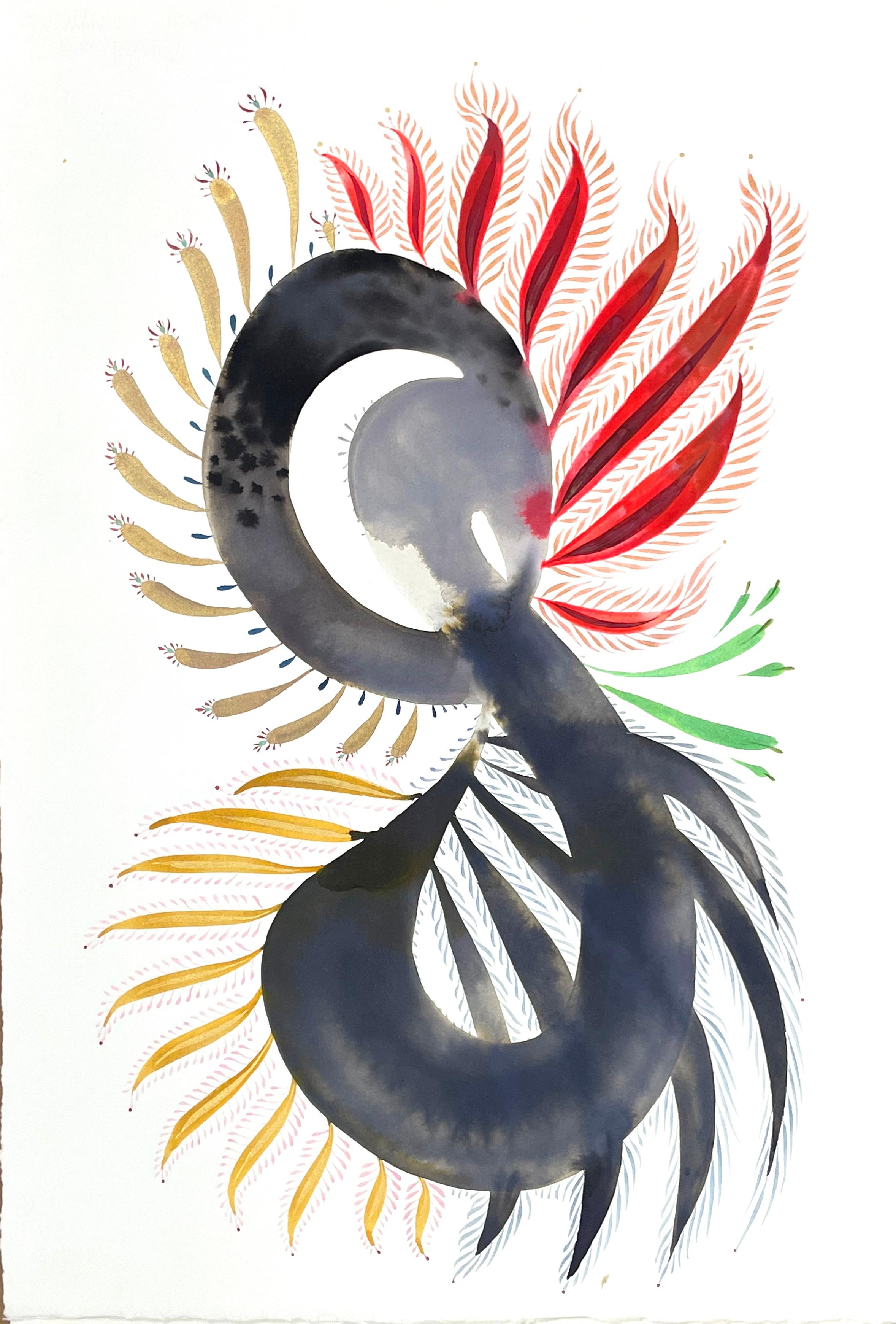 June Glasson Abstract Painting - Delights 139 - Contemporary Abstract Shapes Pattern Bright Red Gray Mint, 2023