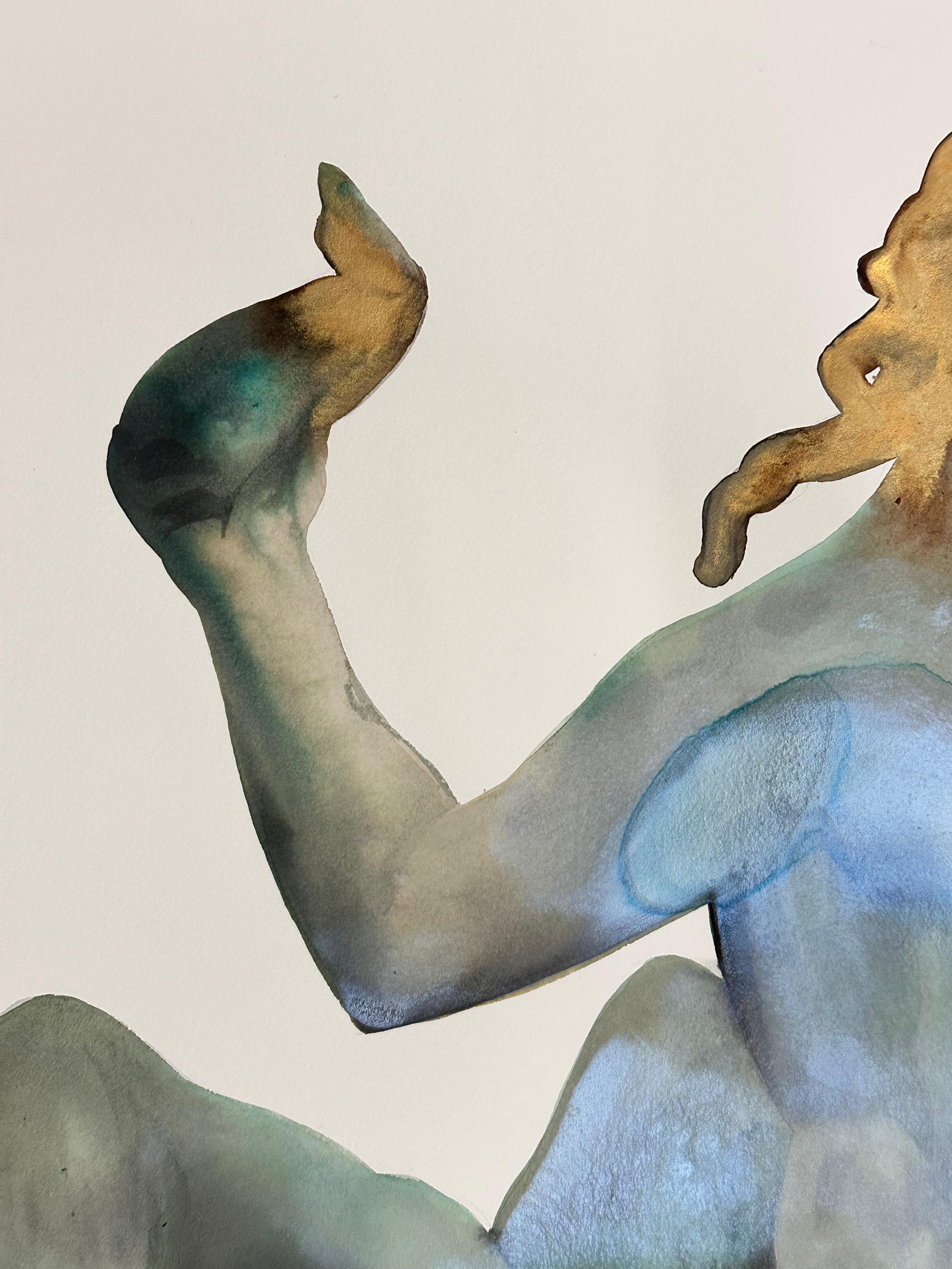 Mermyade - Figurativa contemporánea azul turquesa verde dorado en forma de sirena, 2024 en venta 1