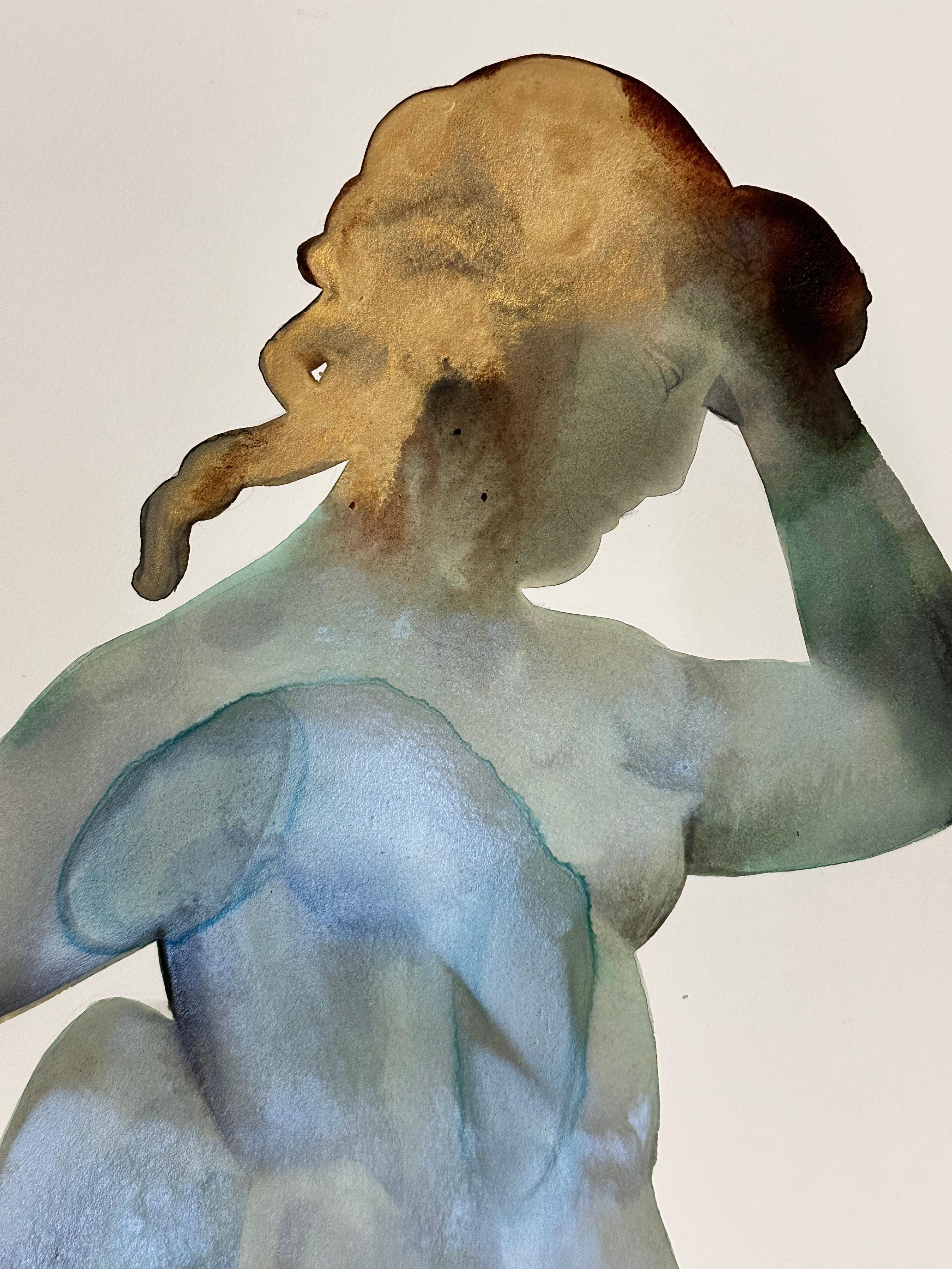 Mermyade - Figurativa contemporánea azul turquesa verde dorado en forma de sirena, 2024 en venta 2