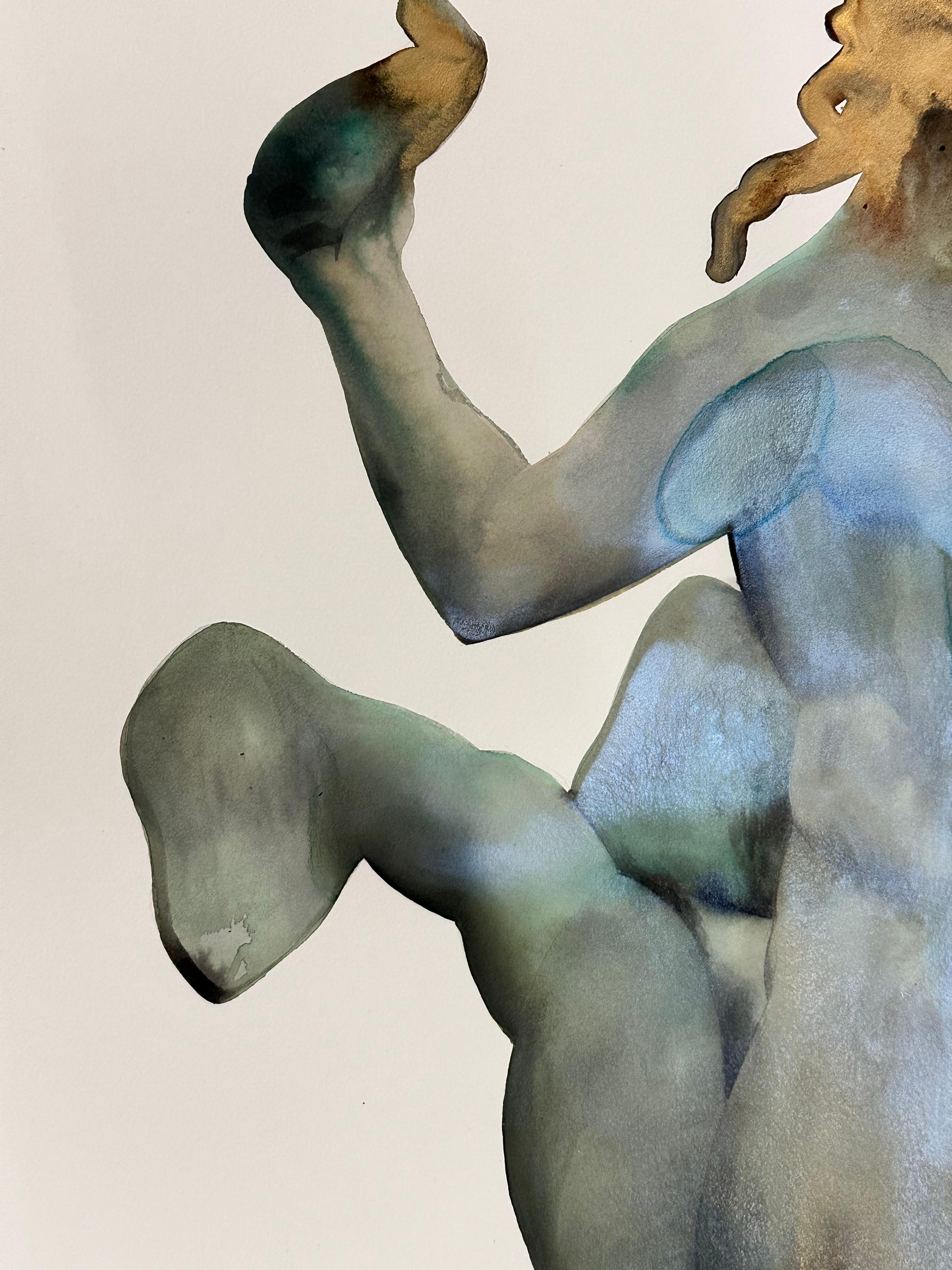 Mermyade - Figurativa contemporánea azul turquesa verde dorado en forma de sirena, 2024 en venta 3