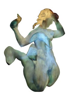 Mermyade - Contemporary Teal Blau Grün Gold Figurative Meerjungfrau Form, 2024