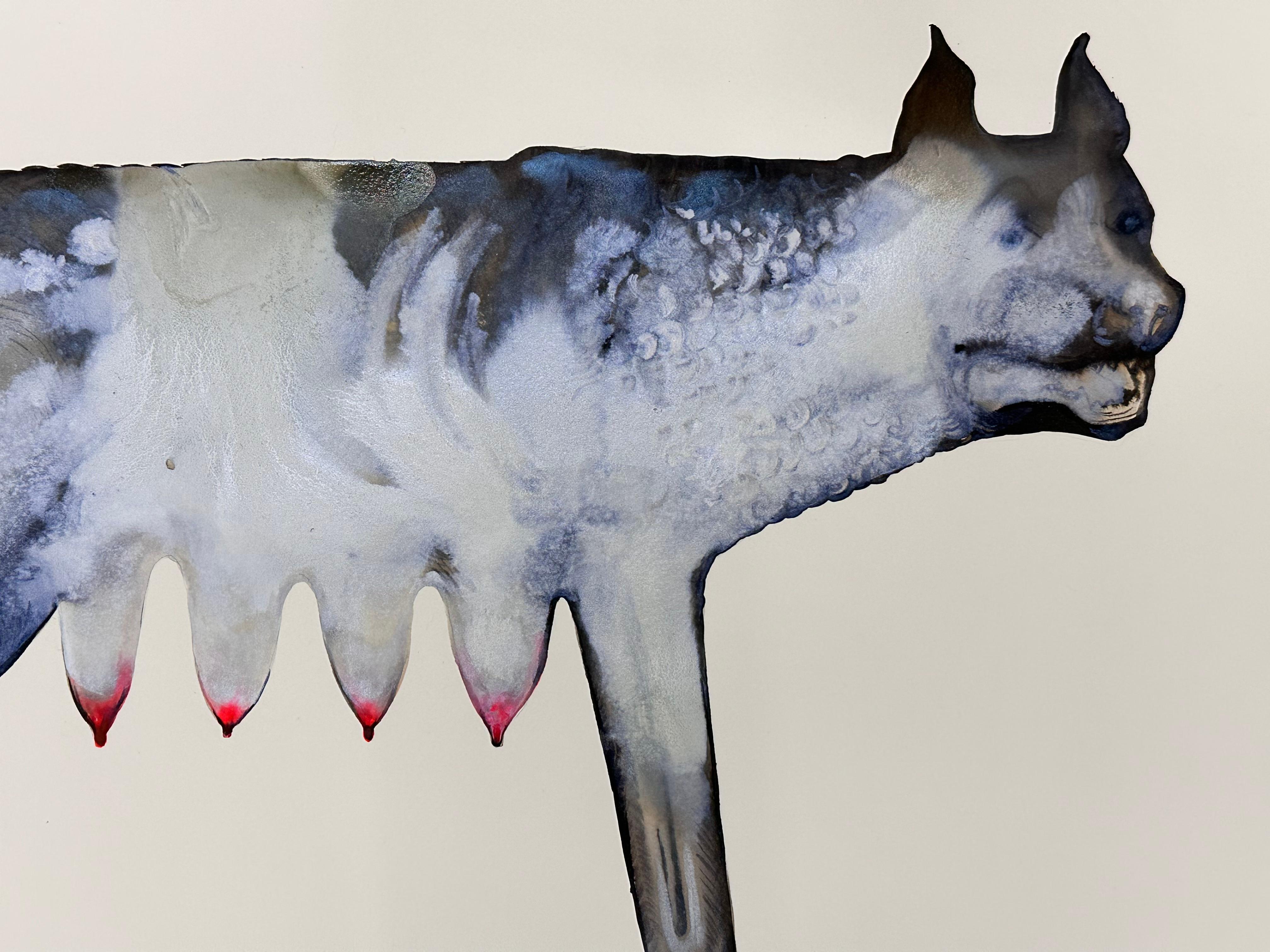 Madre I - Criatura Mítica Contemporánea Animal Gris Oscuro Rojo 2024 - Painting Contemporáneo de June Glasson