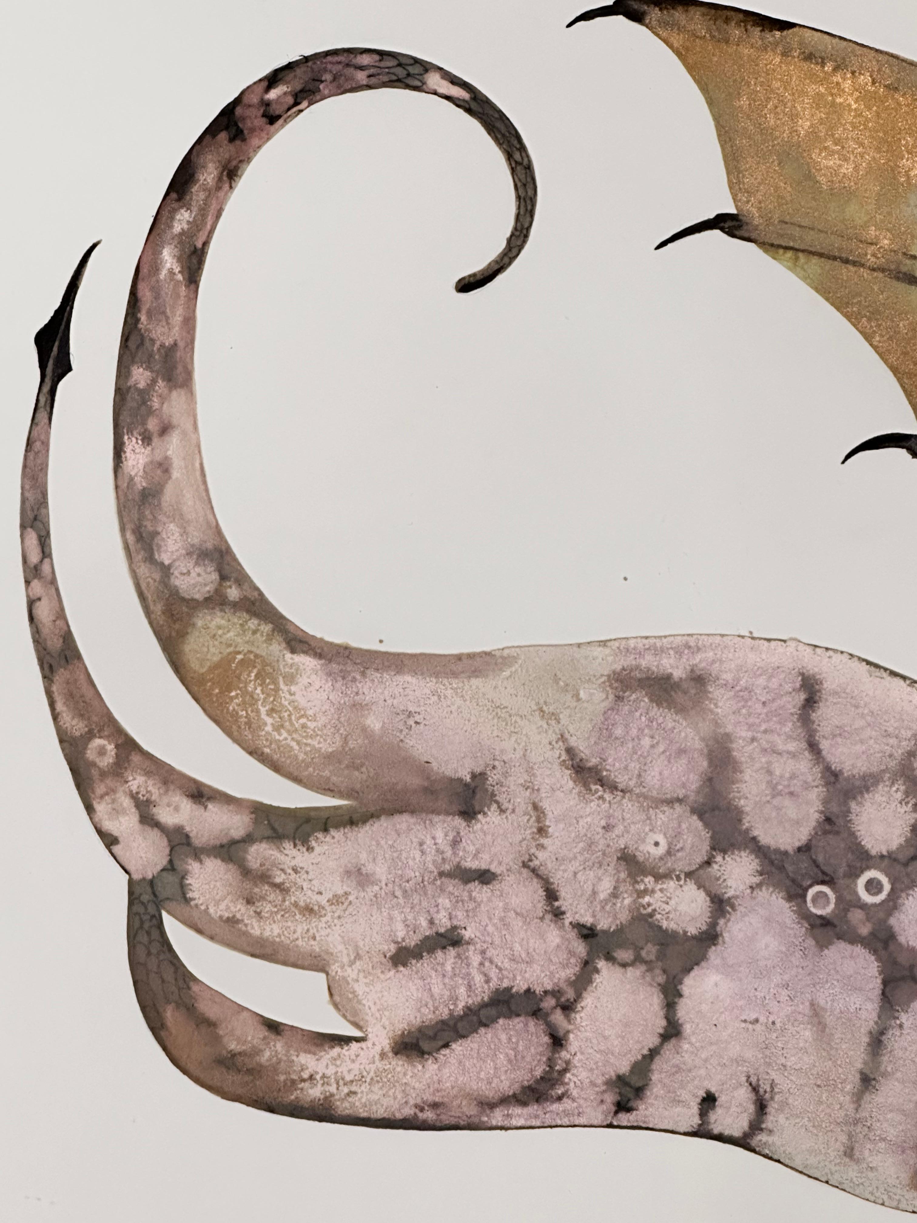 Madre III - Criatura mítica de oro contemporáneo Animal alado, 2024 - Painting de June Glasson