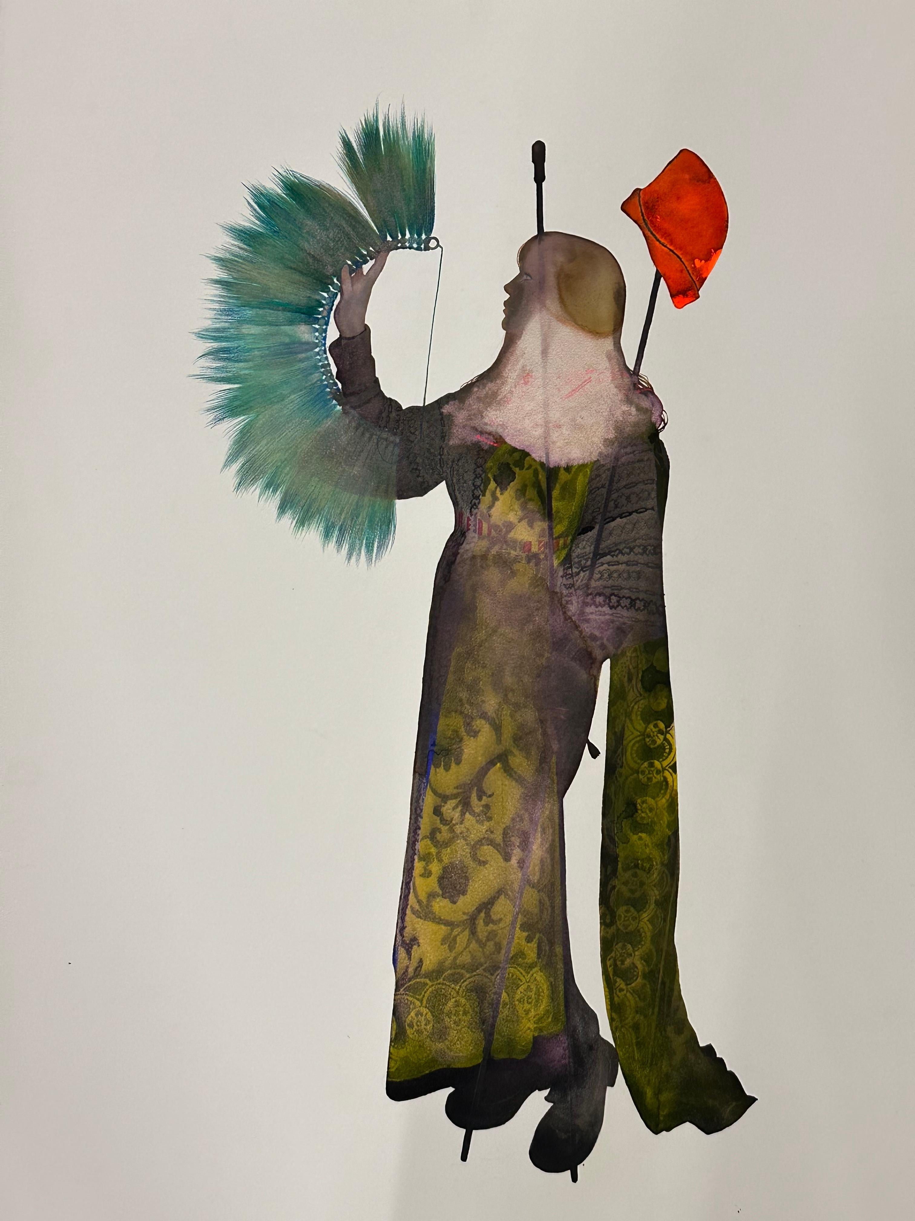 Nunca Hecho IX - Silueta Figurativa Femenina Contemporánea Fuerte Rojo Teal, 2024 - Painting de June Glasson