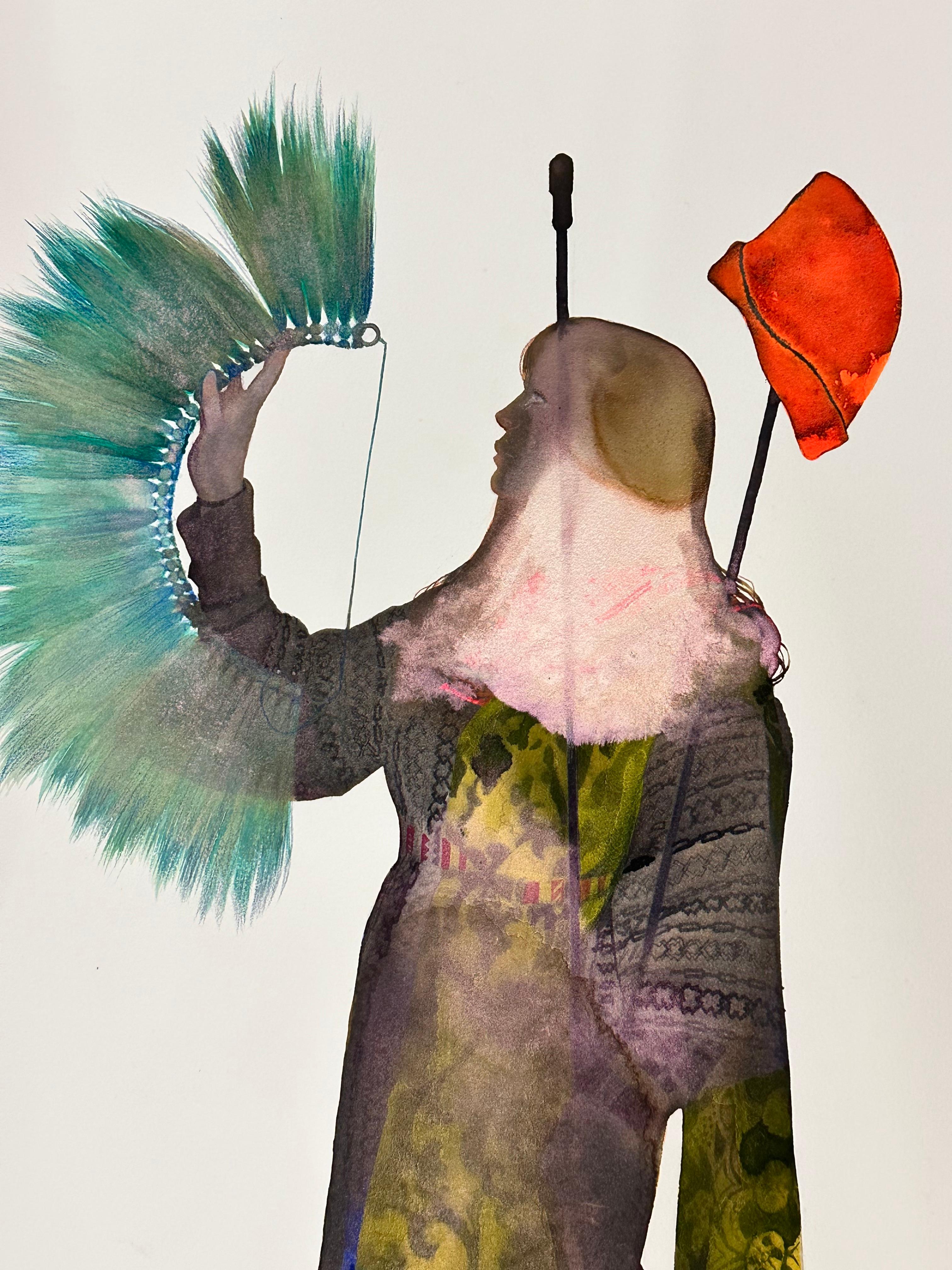 Nunca Hecho IX - Silueta Figurativa Femenina Contemporánea Fuerte Rojo Teal, 2024 - Painting Contemporáneo de June Glasson