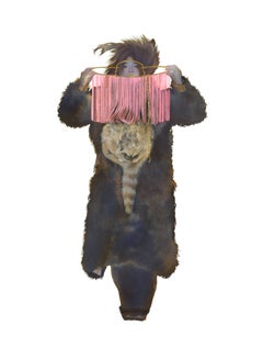 Pink Trap, Watercolor Portrait Of Woman, Fur Hat, Coat, Bright Pink, Animal