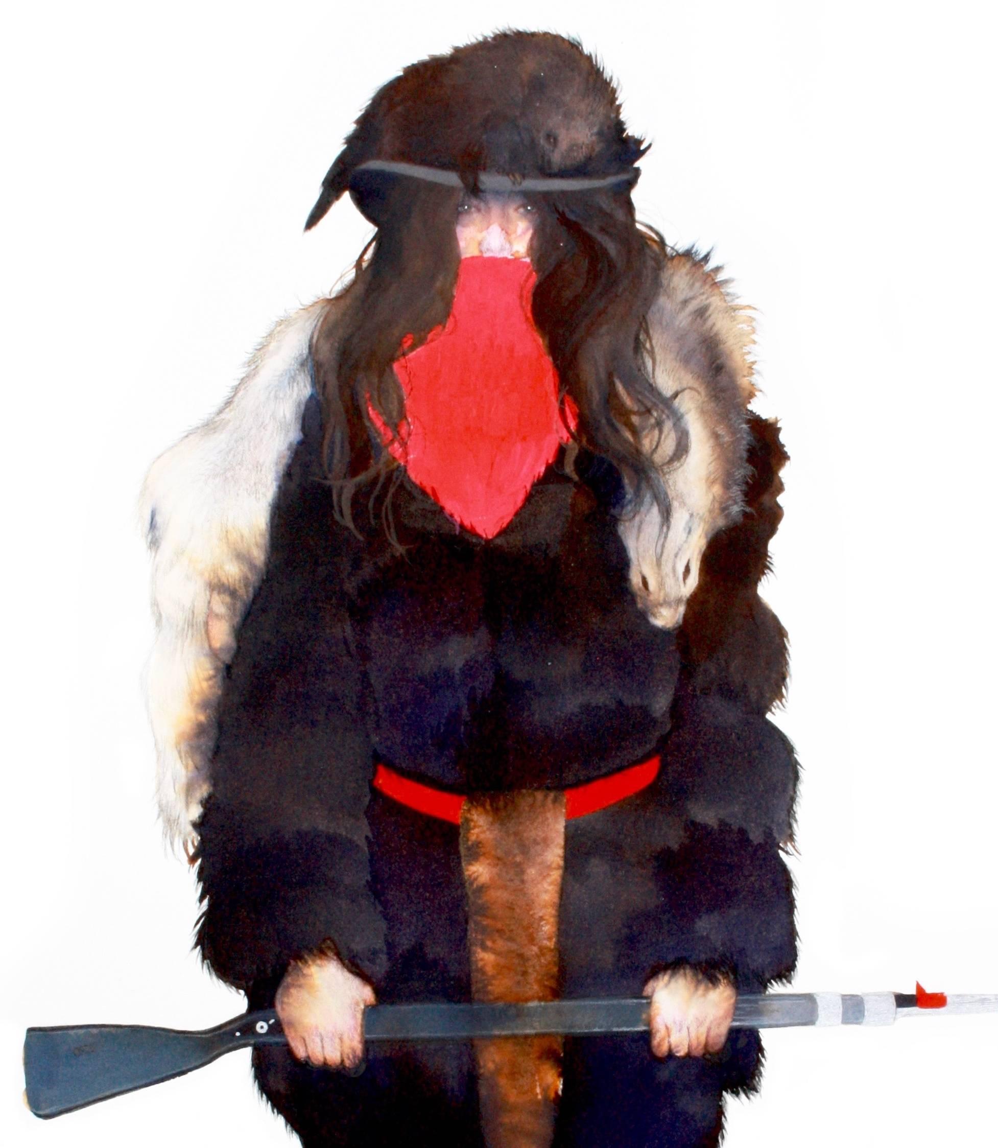 Portrait of an Artist as a Mountain Man, Western Strong Female Portrait, Gun Red - Contemporary Painting by June Glasson
