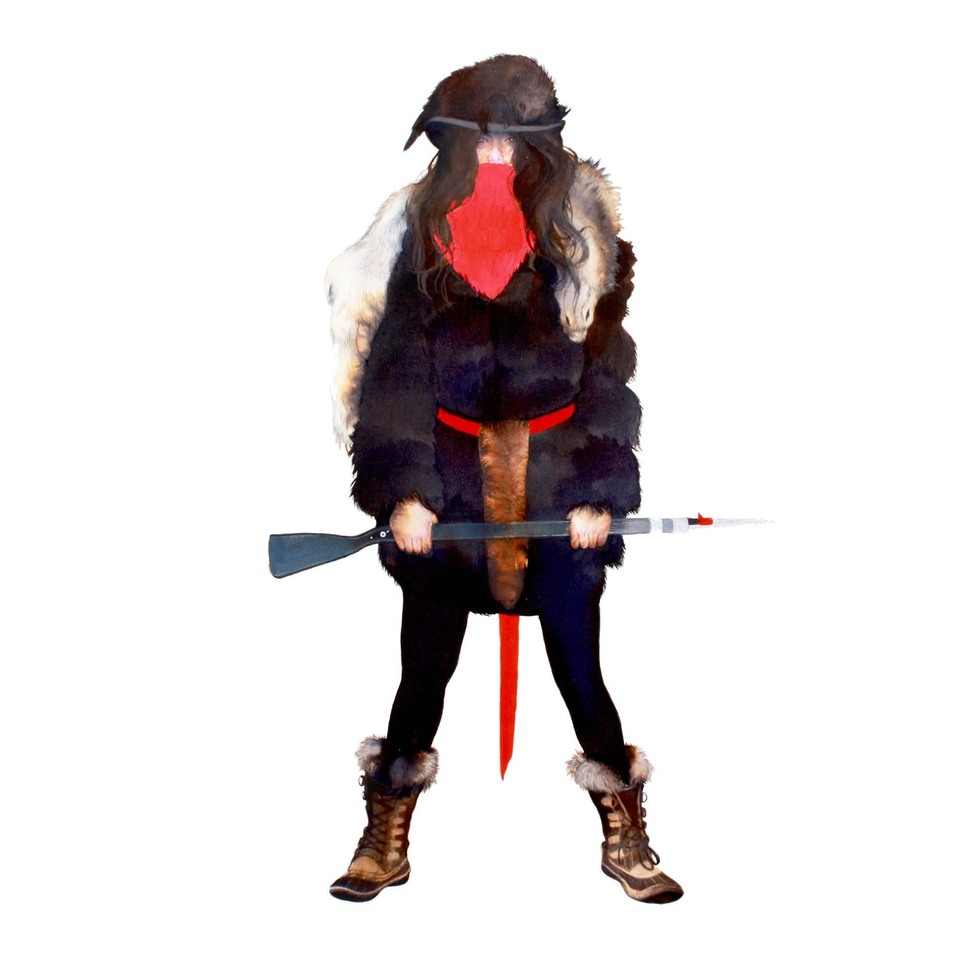 Portrait of an Artist as a Mountain Man, Western Strong Female Portrait, Gun Red