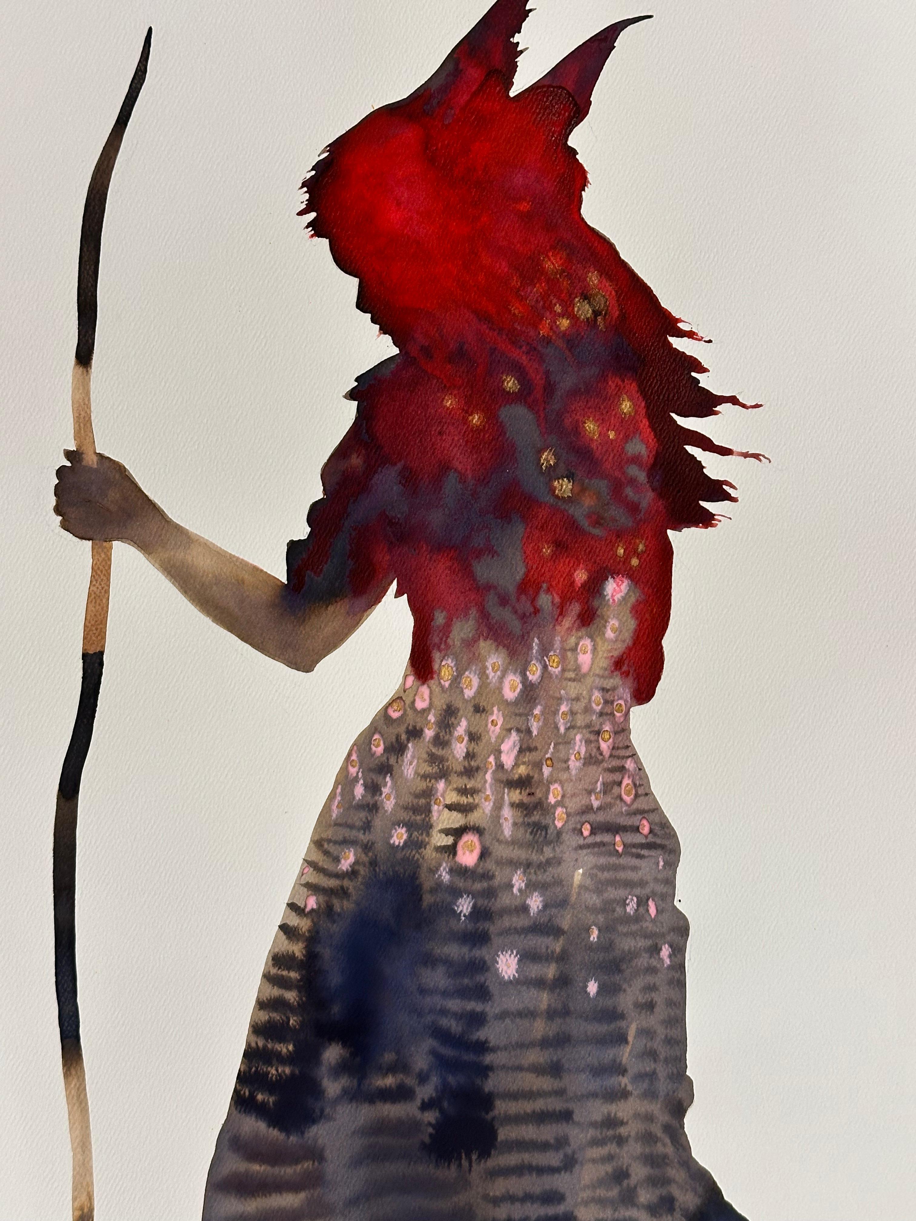 Ella I - Silueta Figurativa Femenina Fuerte Contemporánea Rojo Brillante, 2024 - Painting de June Glasson