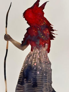 She I - Contemporary Strong Female Figurative Silhouette Bright Red, 2024