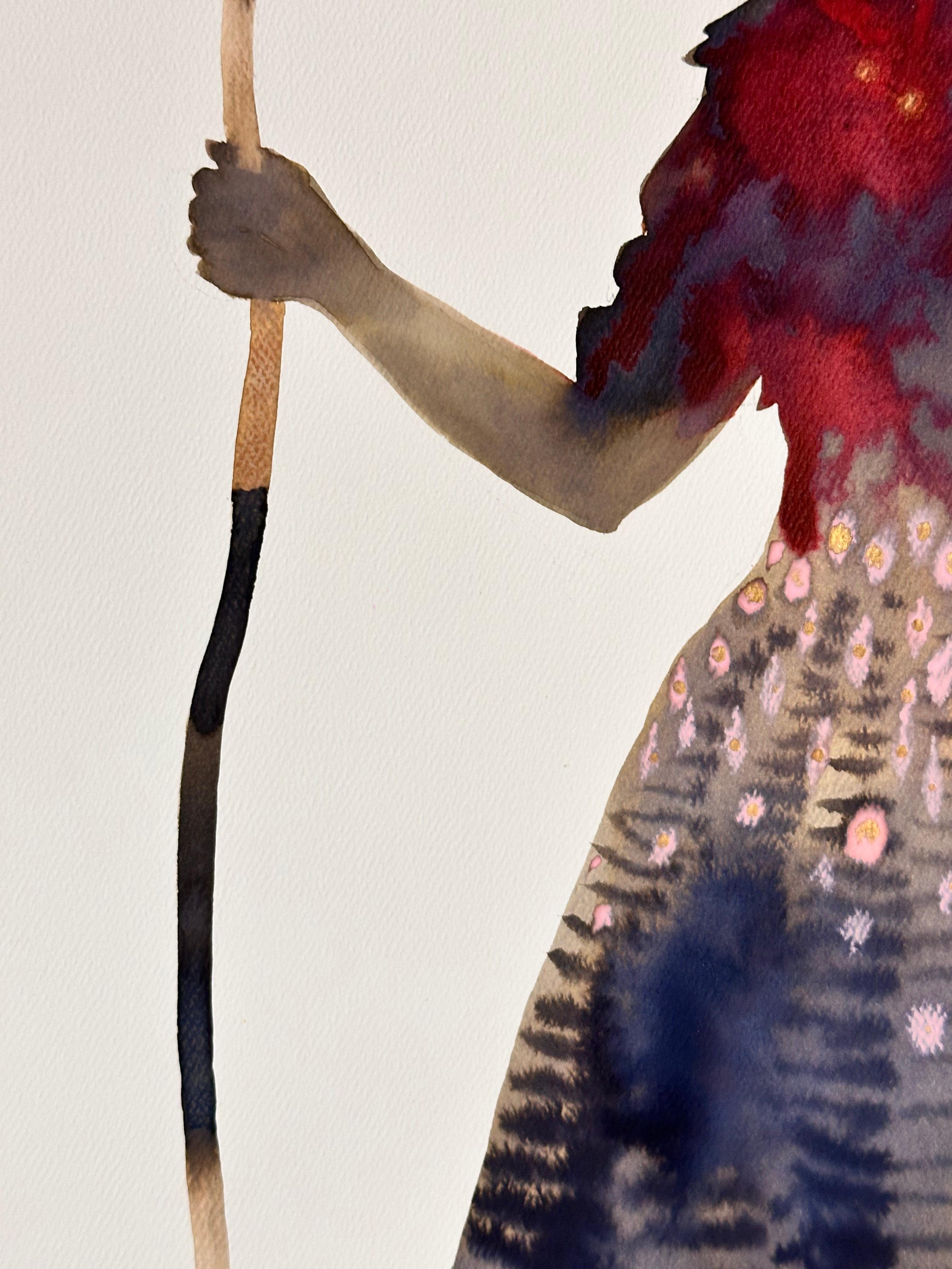 Ella I - Silueta Figurativa Femenina Fuerte Contemporánea Rojo Brillante, 2024 - Figurative Painting Negro de June Glasson
