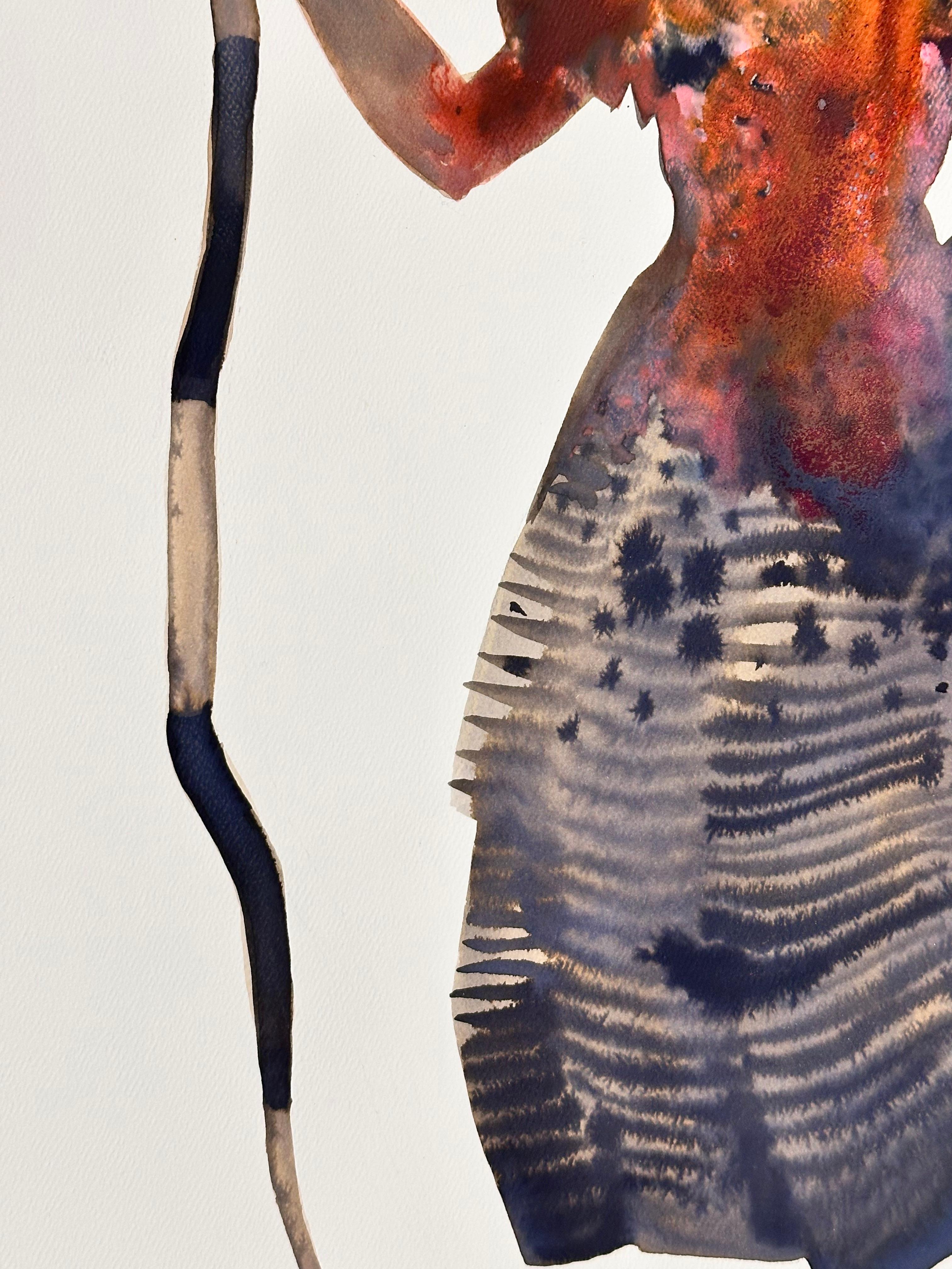 She II - Contemporary Strong Female Figure Silhouette Golden Orange Gray, 2024 - Contemporain Painting par June Glasson