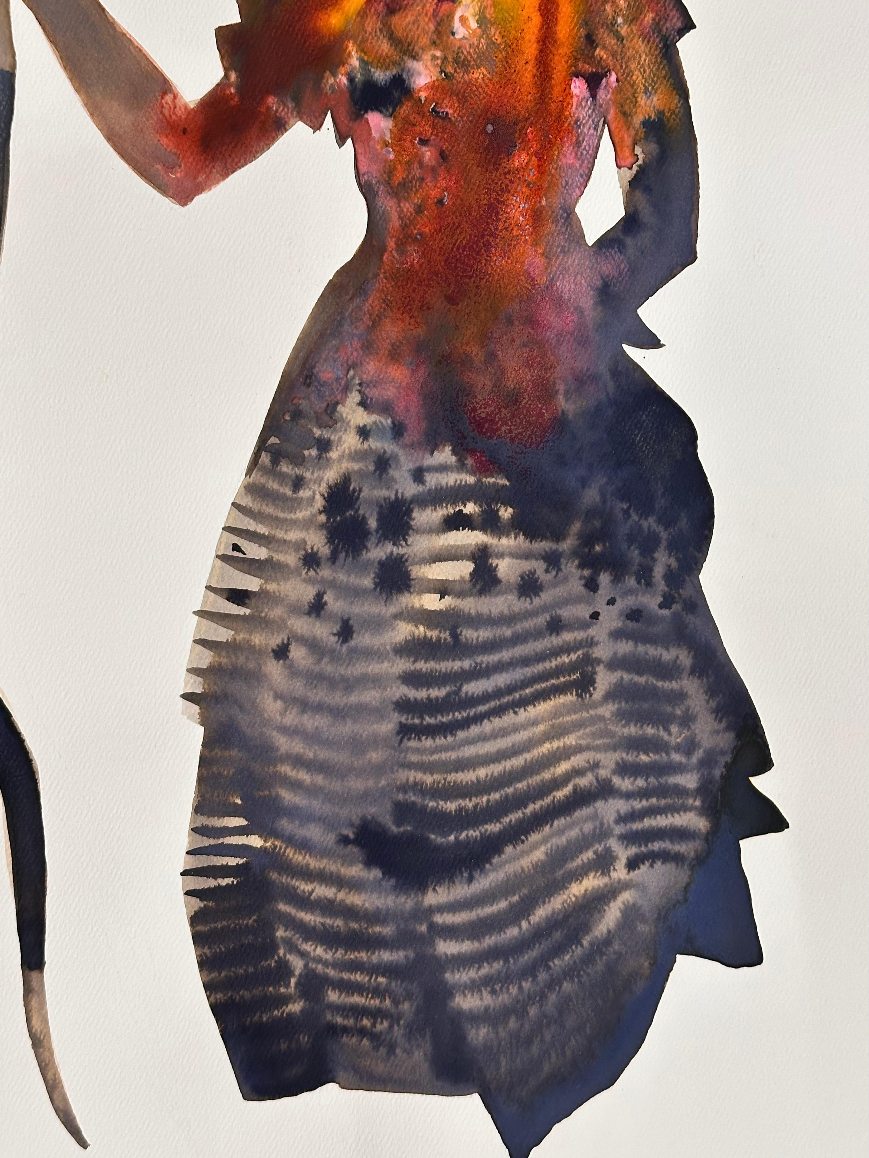 She II - Contemporary Strong Female Figure Silhouette Golden Orange Gray, 2024 - Noir Figurative Painting par June Glasson
