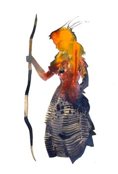 She II - Contemporary Strong Female Figure Silhouette Golden Orange Gray, 2024