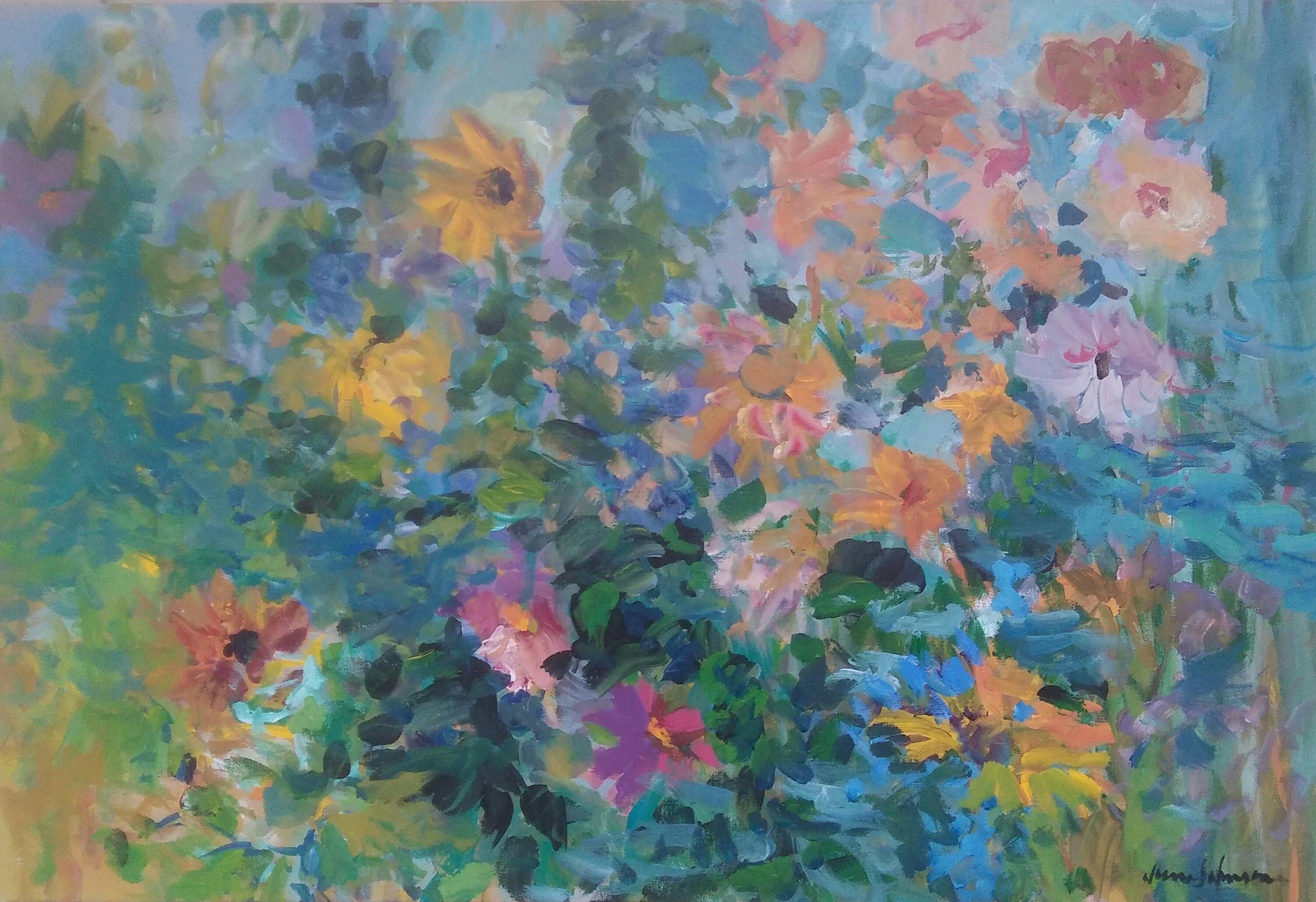 June Johnson Abstract Painting - "Along The Path", Painting, Acrylic on Canvas