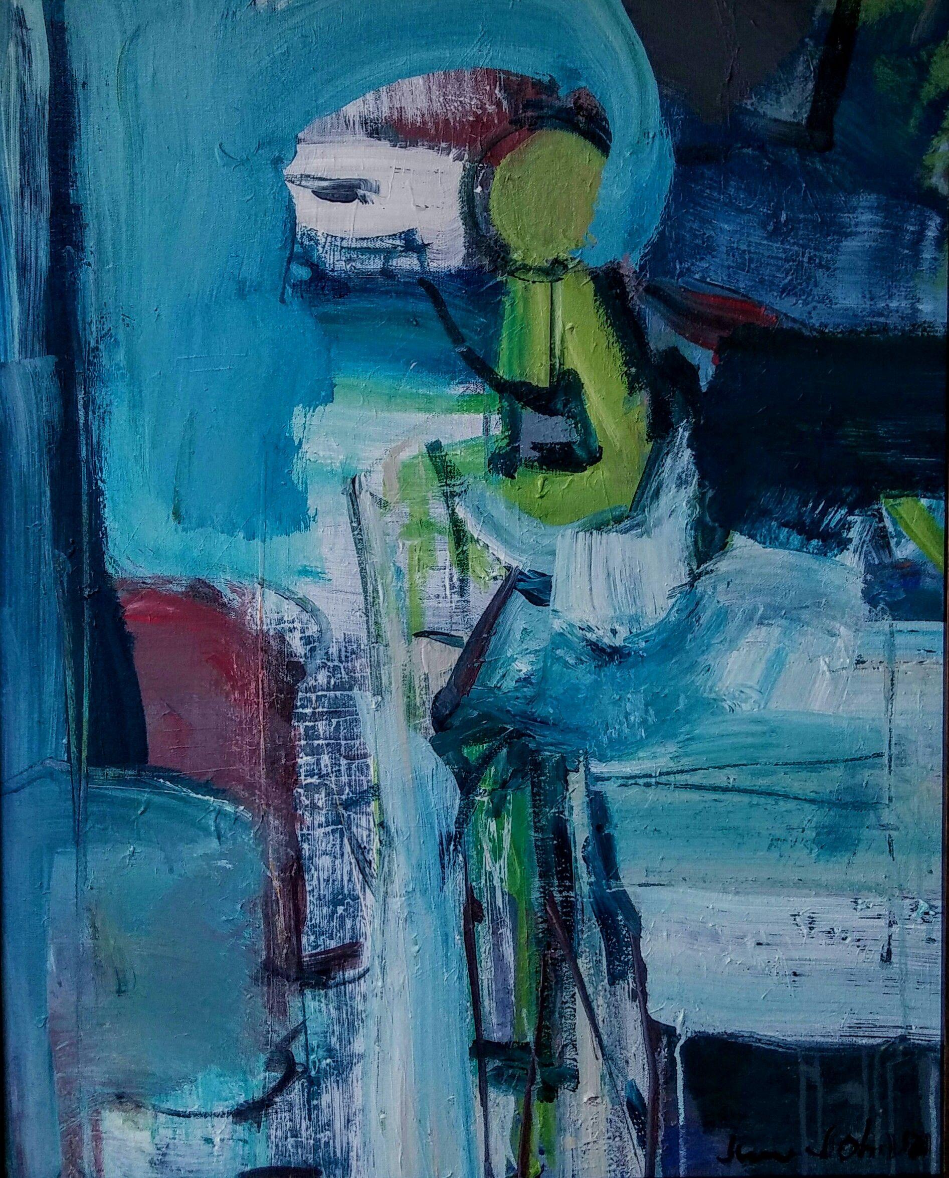 Abstract Painting June Johnson - ""Bull And Toreador", Peinture, Acrylique sur Toile
