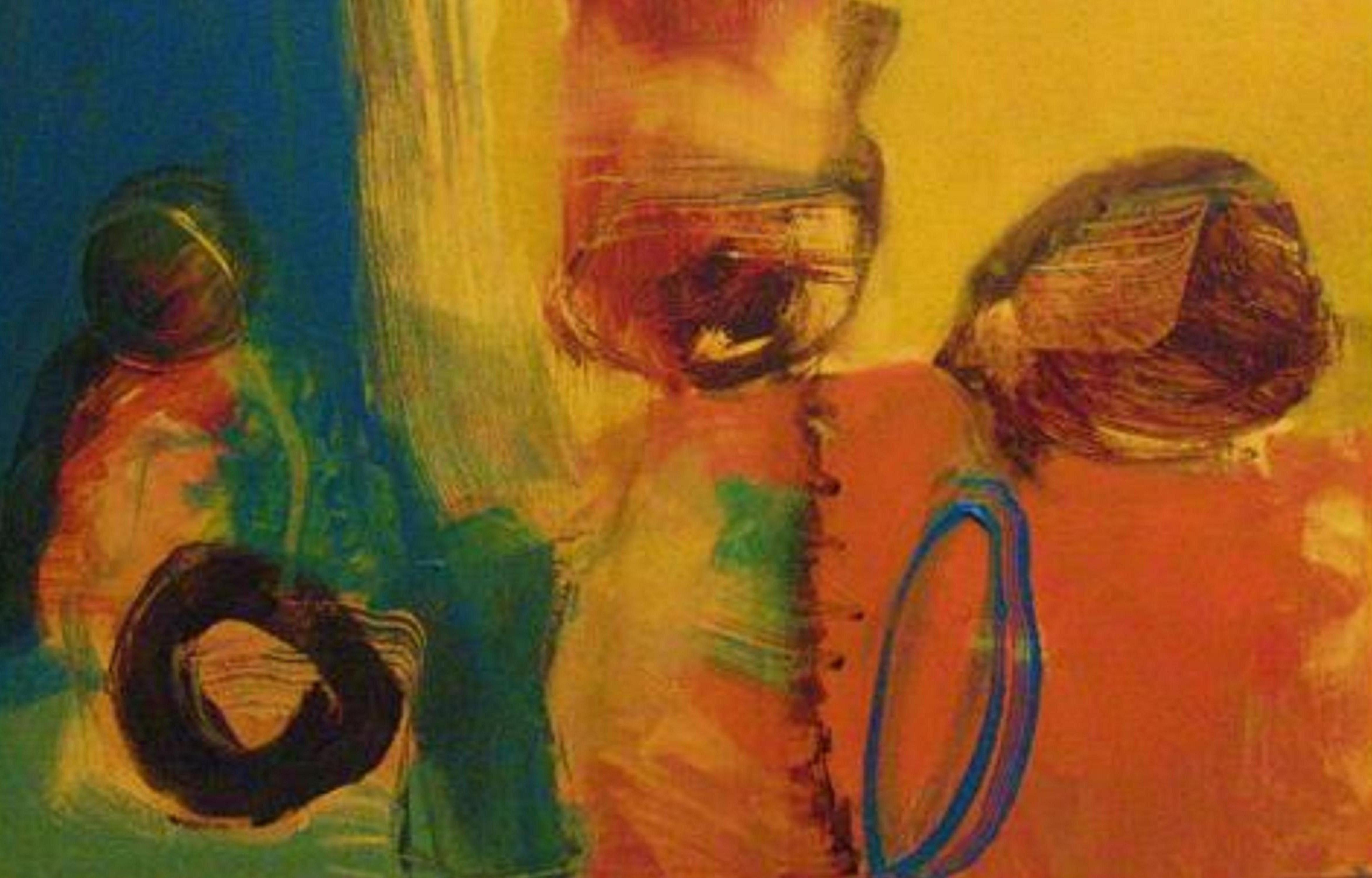 Abstract Painting di June Johnson - Henry, Junebug e l'astronauta, Quadro, Acrilico su tela