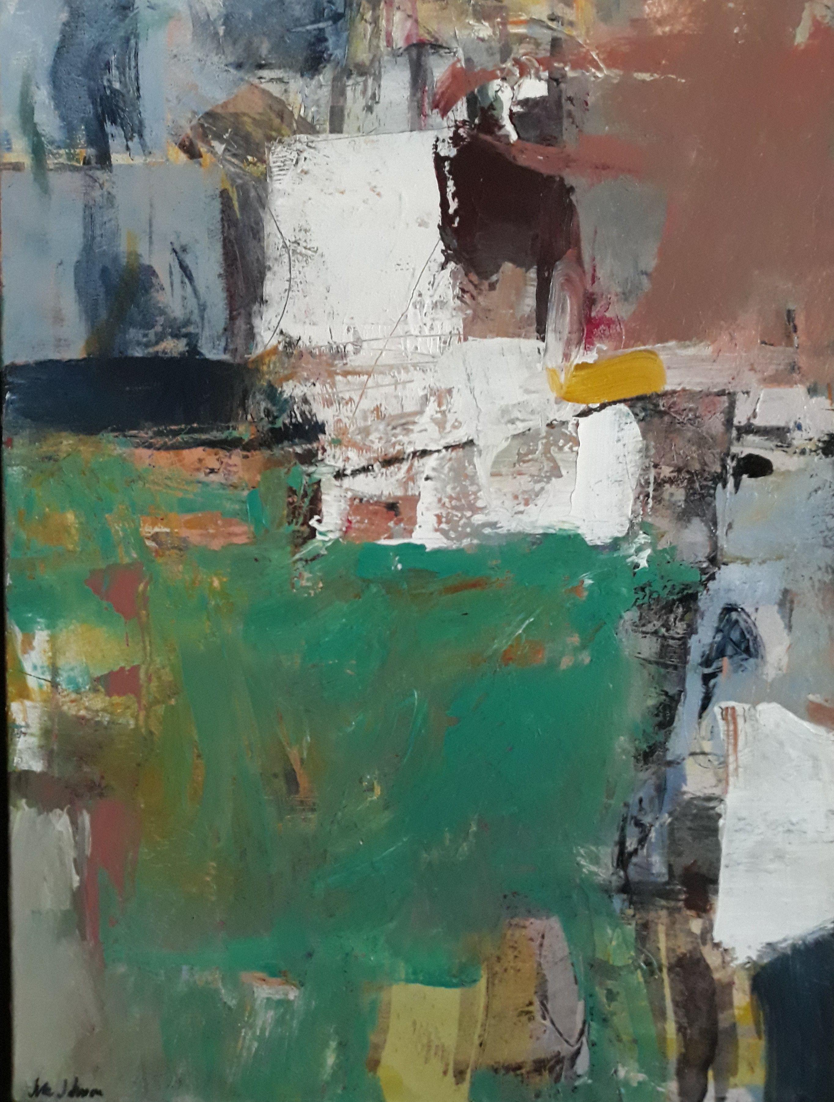 Abstract Painting de June Johnson - "De nuevo en casa", Pintura, Acrílico sobre lienzo