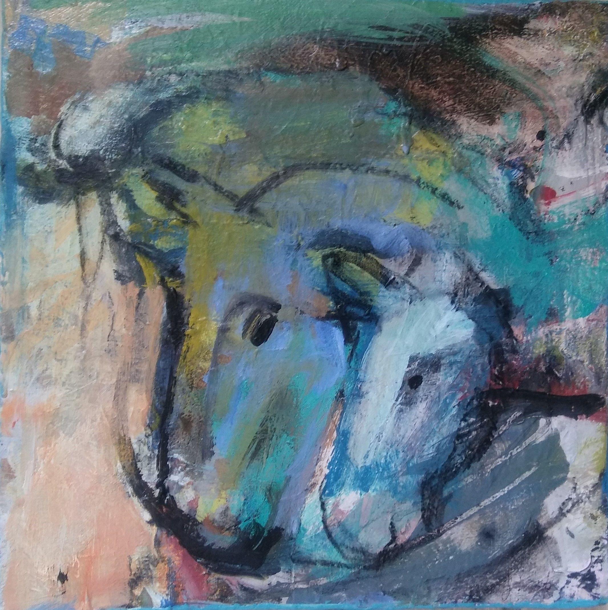 June Johnson Abstract Painting - Ponies, Painting, Acrylic on Canvas