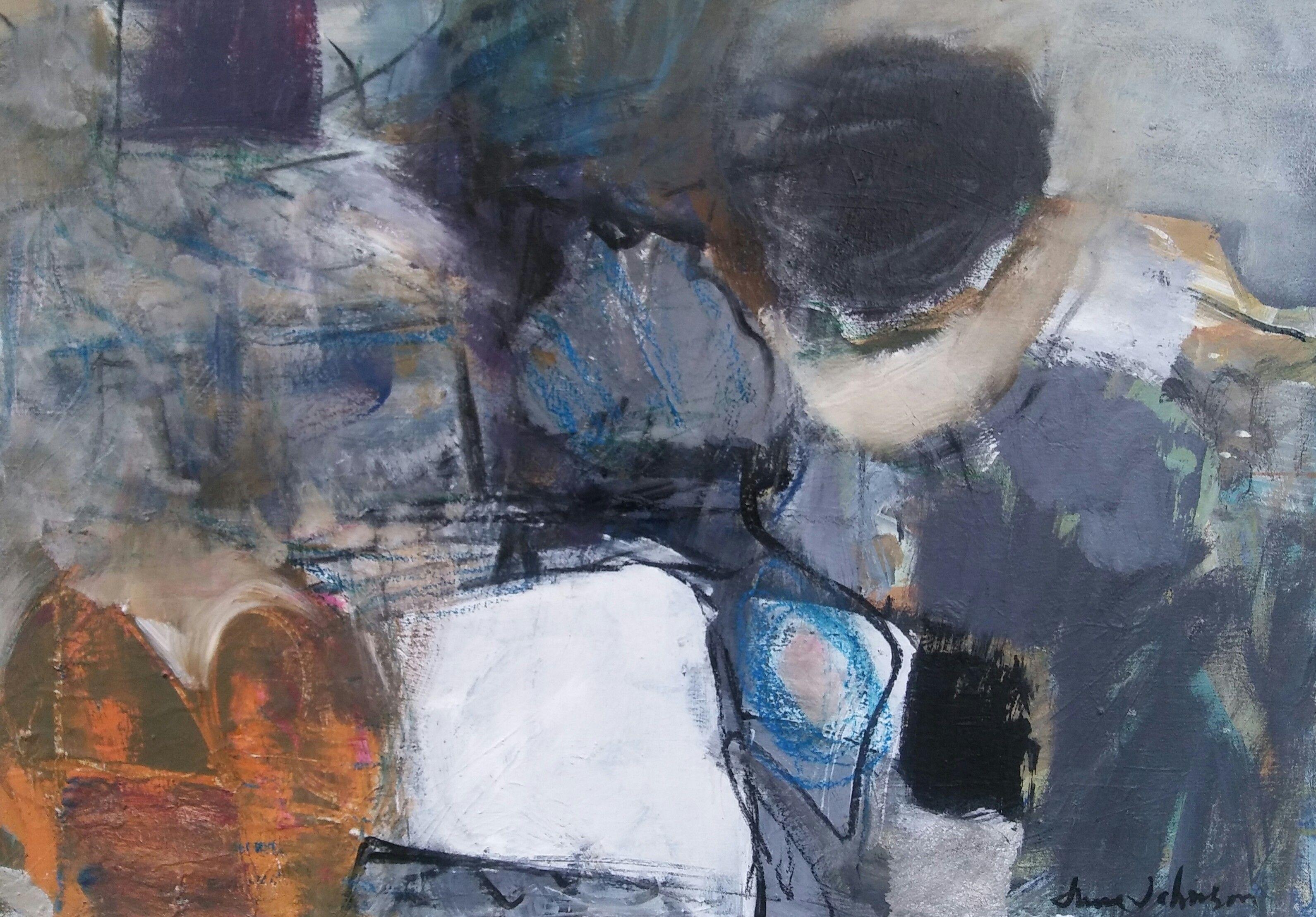 June Johnson Abstract Painting - Potter's Shed, Painting, Acrylic on Canvas