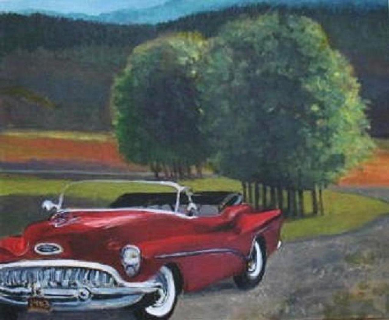 Rosso sulla strada, Pittura, Acrilico su tela - Painting di June Johnson