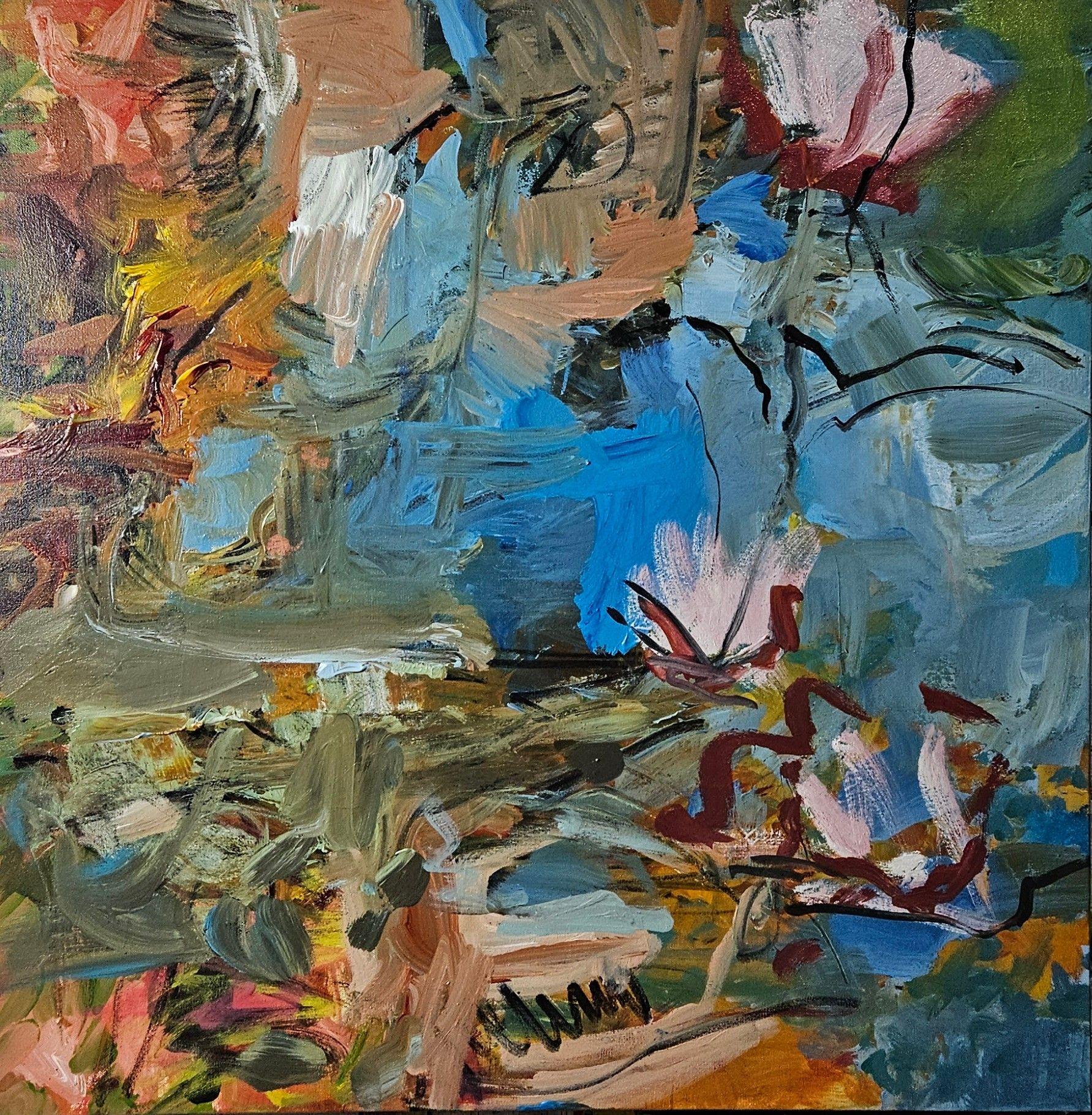 June Johnson Abstract Painting - Stream Edge, Painting, Acrylic on Canvas