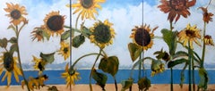 "Girasoli sulla spiaggia", Pittura, Acrilico su tela