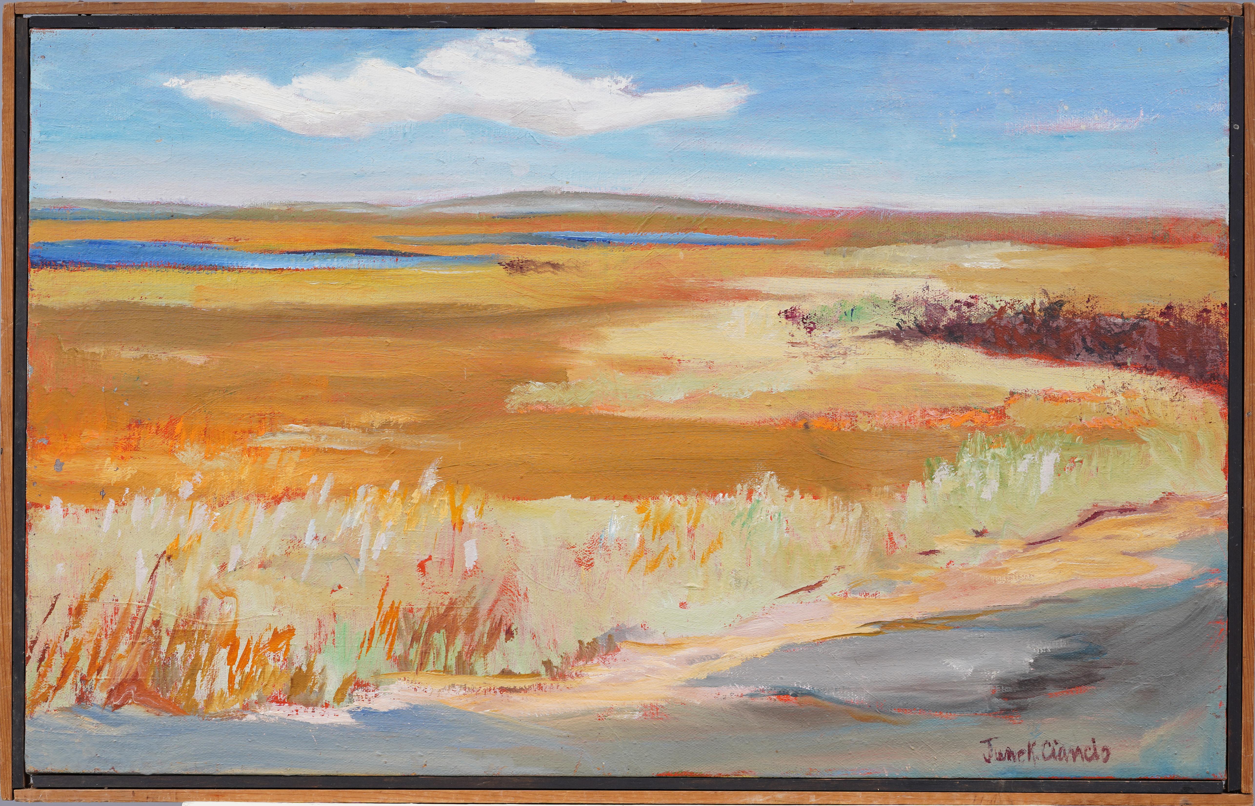 JUNE KIRKPATRICK CIANCIO Abstract Painting – Antikes amerikanisches impressionistisches Ölgemälde, Hamptons Wetlands, gerahmte Landschaft