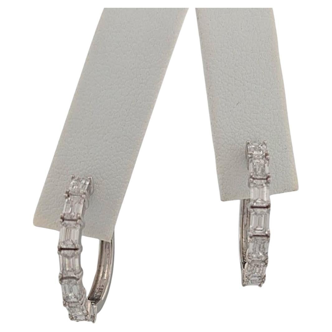 Orecchini a cerchio con diamanti June Lab, cerchi con cerniera in oro bianco 14K regalo di lusso per lei in vendita