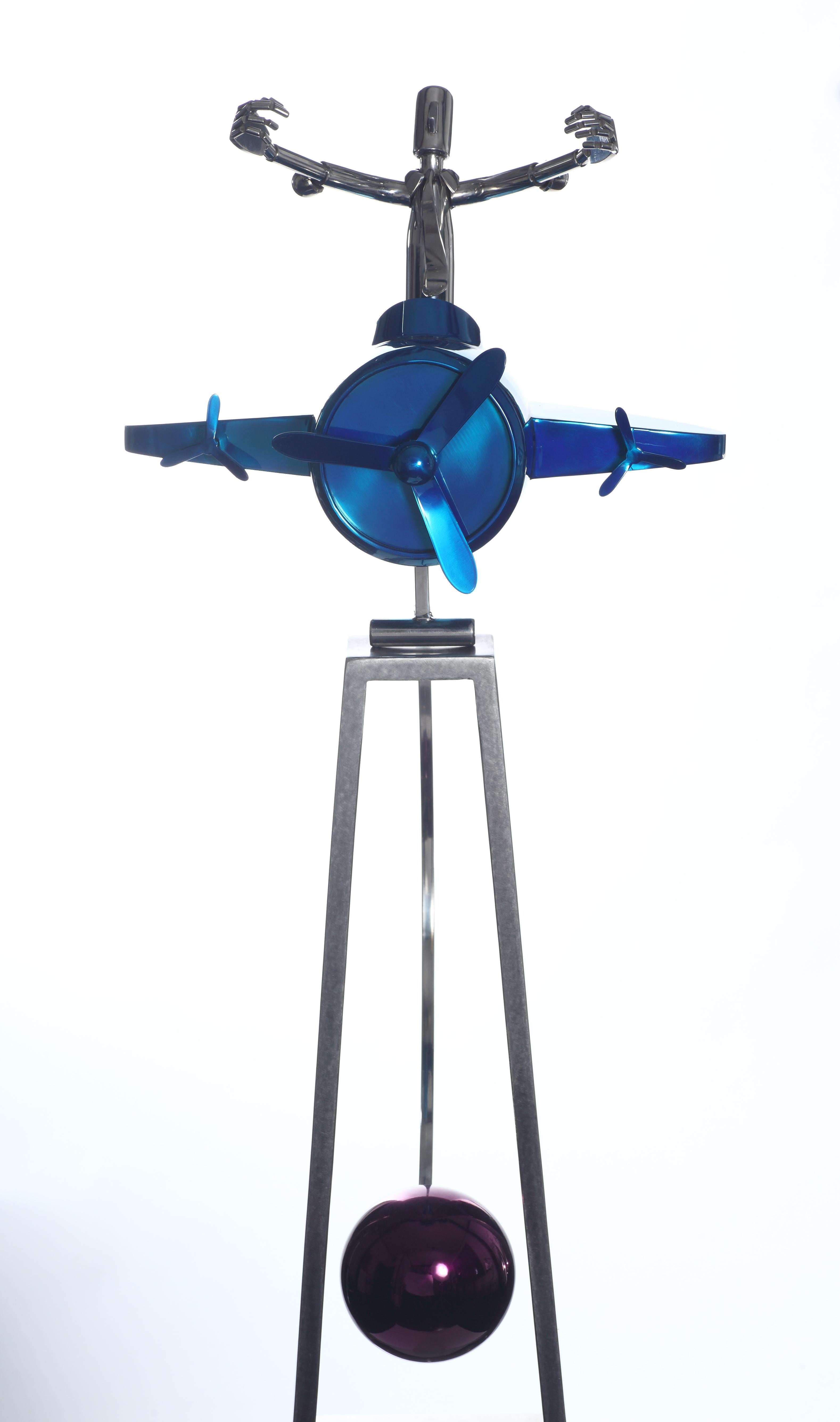 Jung Kuk Taek Figurative Sculpture - Pivotman - Blue Sky